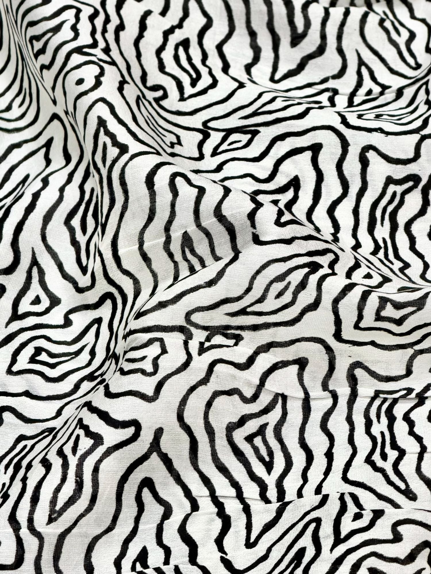 Pure Chanderi Silk Fabric With Black Hand Block Prints