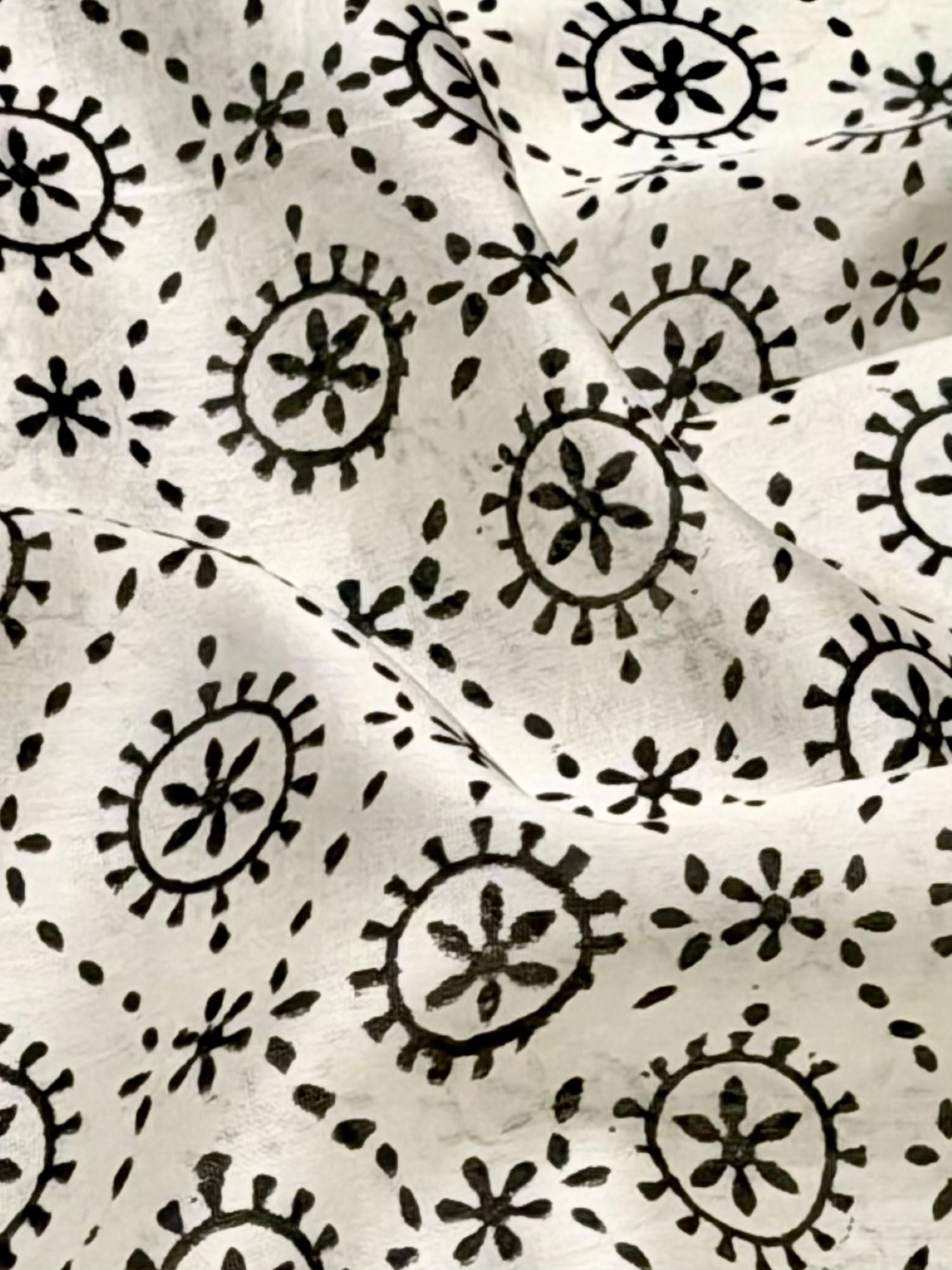 Pure Chanderi Silk Fabric With Black Hand Block Prints