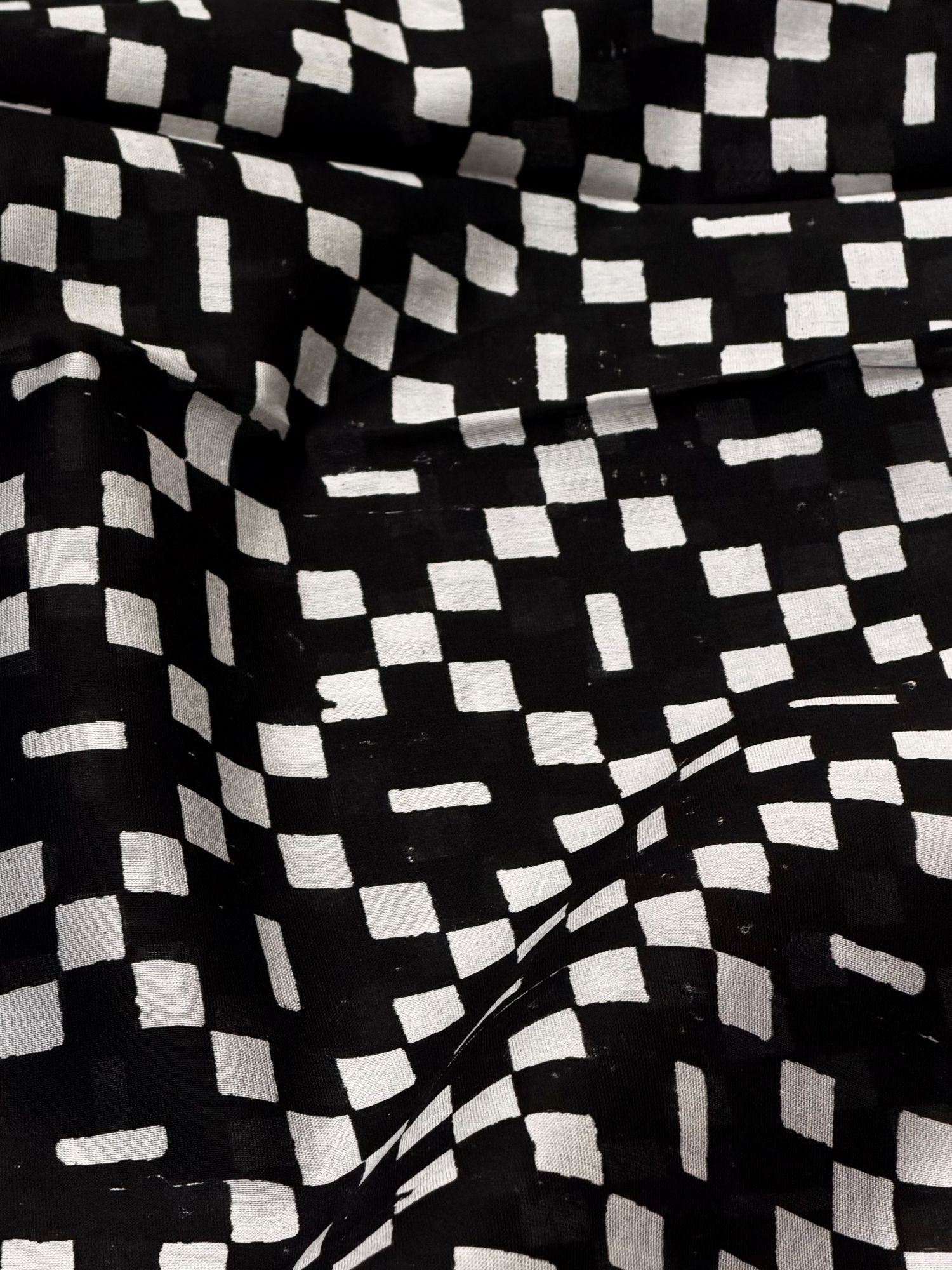 Pure Chanderi Silk Fabric With Black Hand Block Prints