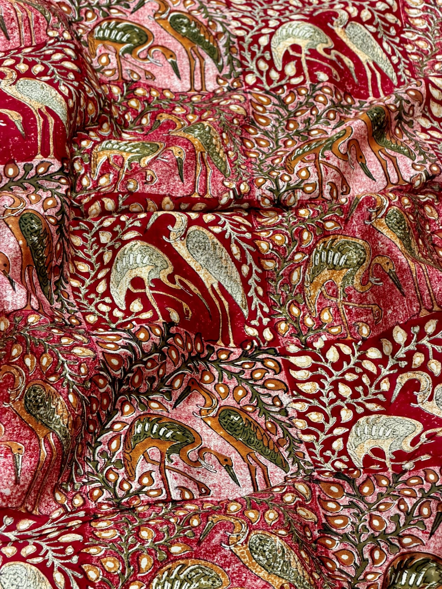 Pure Chanderi Silk Fabric With Red Hand Block Prints
