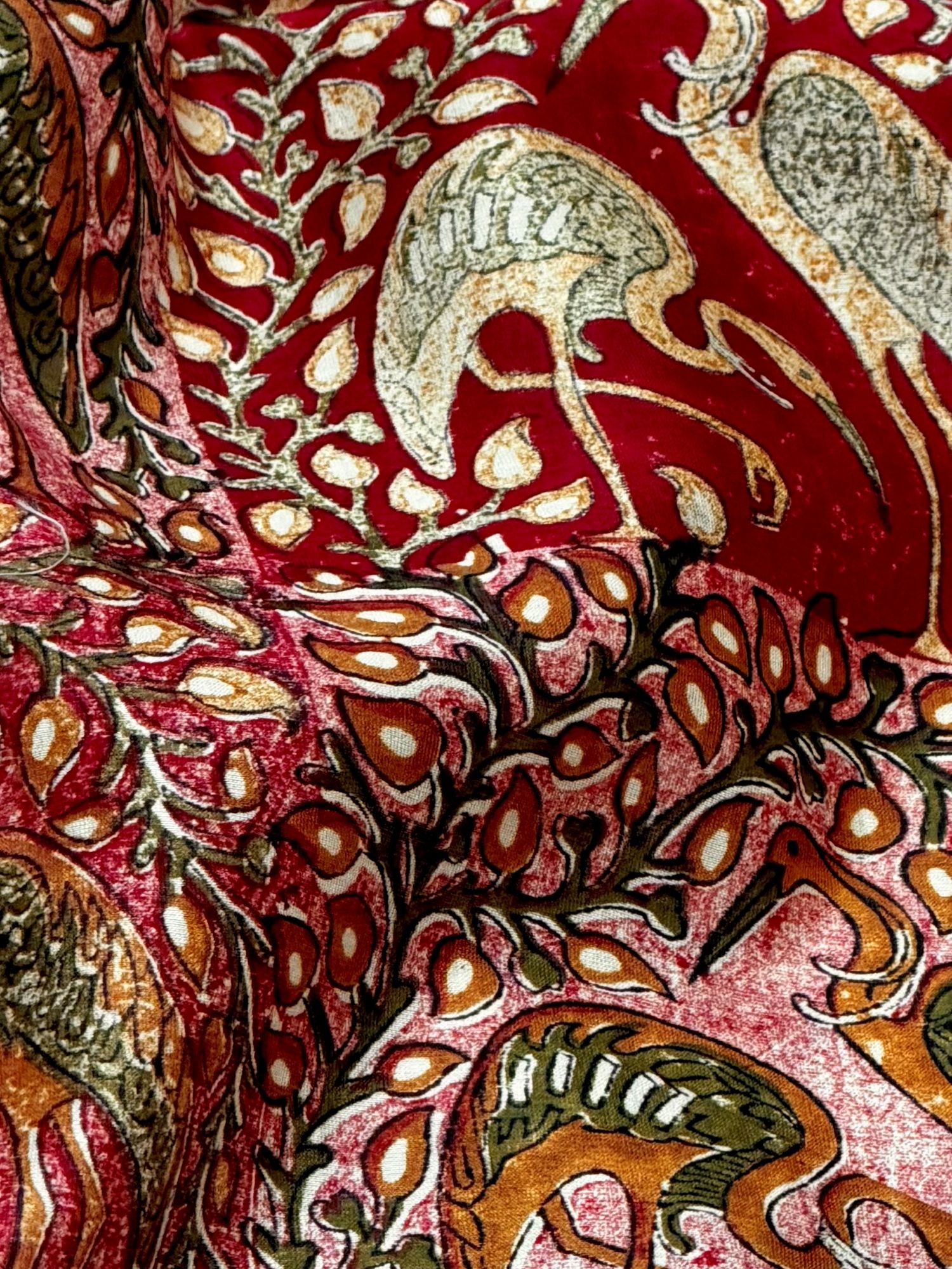 Pure Chanderi Silk Fabric With Red Hand Block Prints