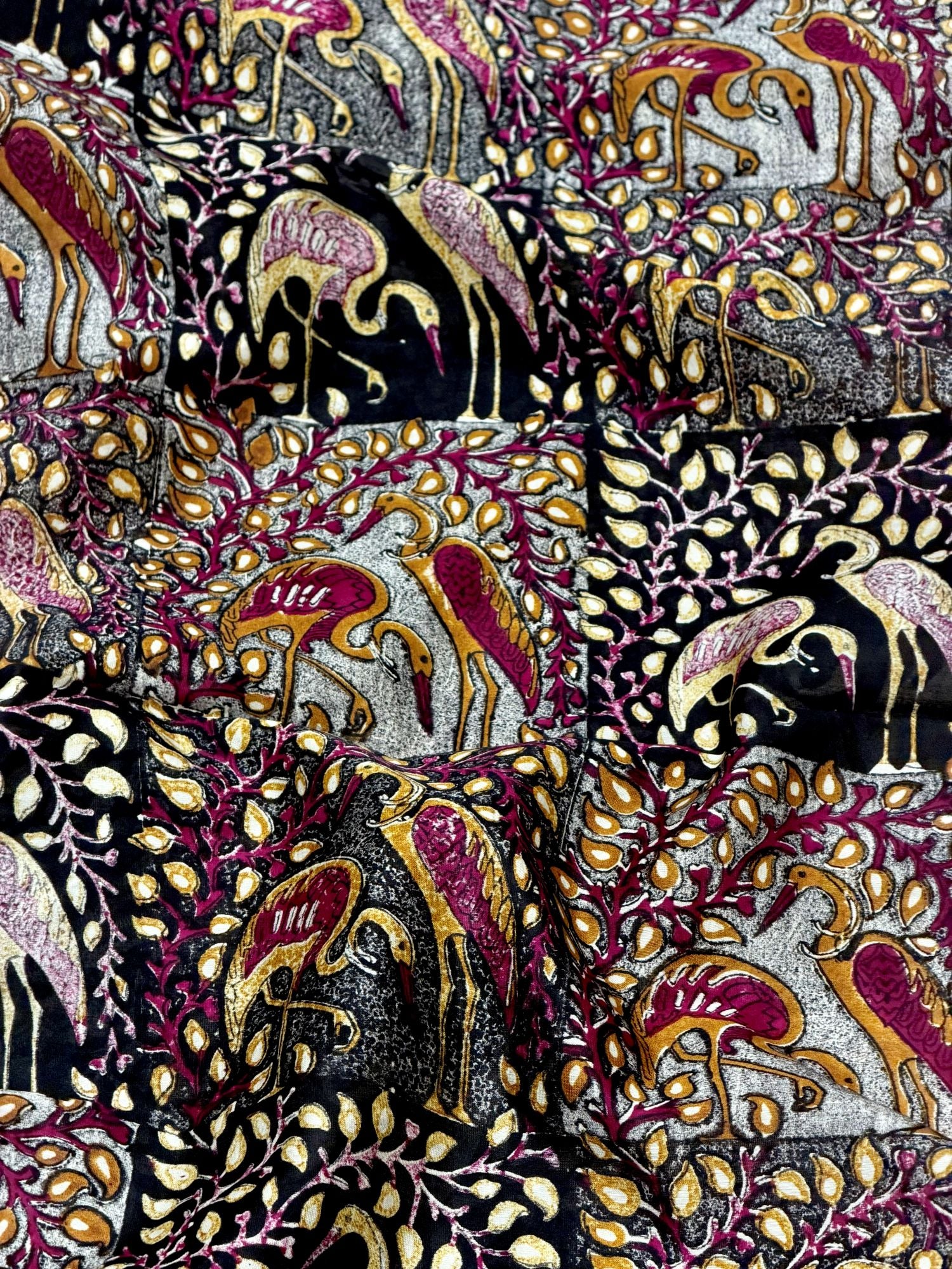 Pure Chanderi Silk Fabric With Black Hand Block Prints