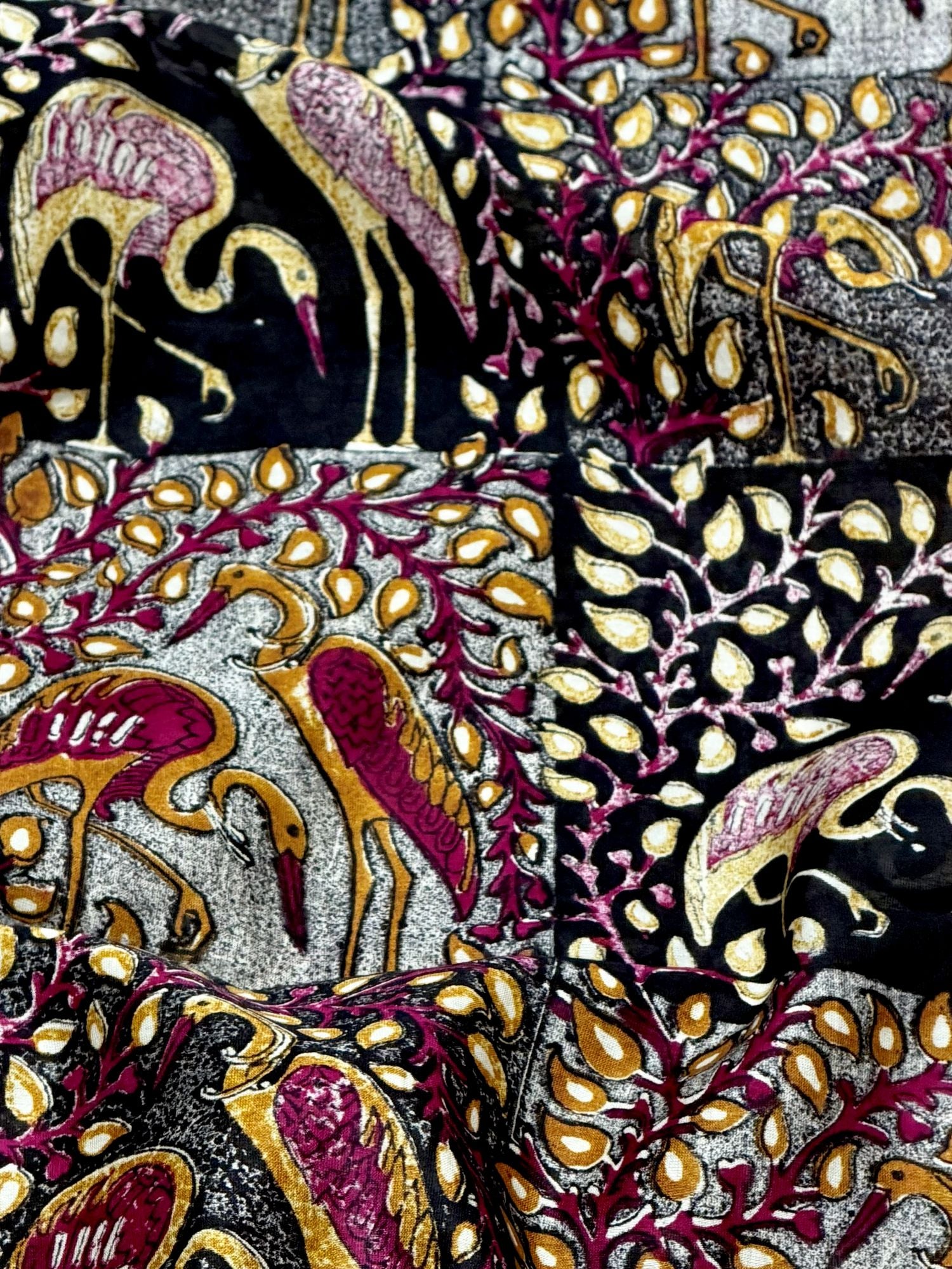 Pure Chanderi Silk Fabric With Black Hand Block Prints