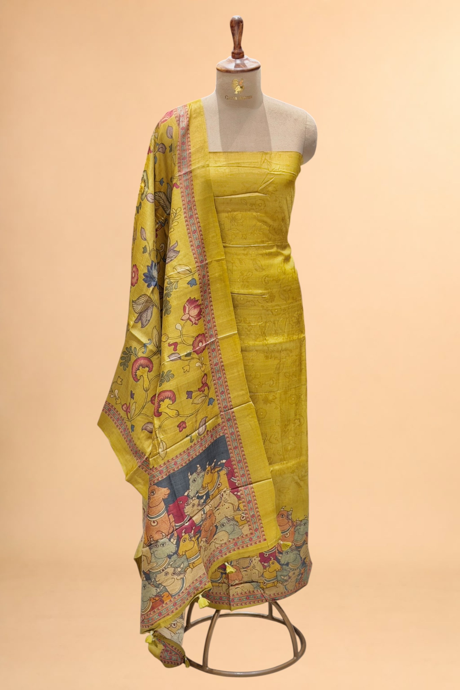 Mustard Yellow Pure Tusser Silk Suit Set