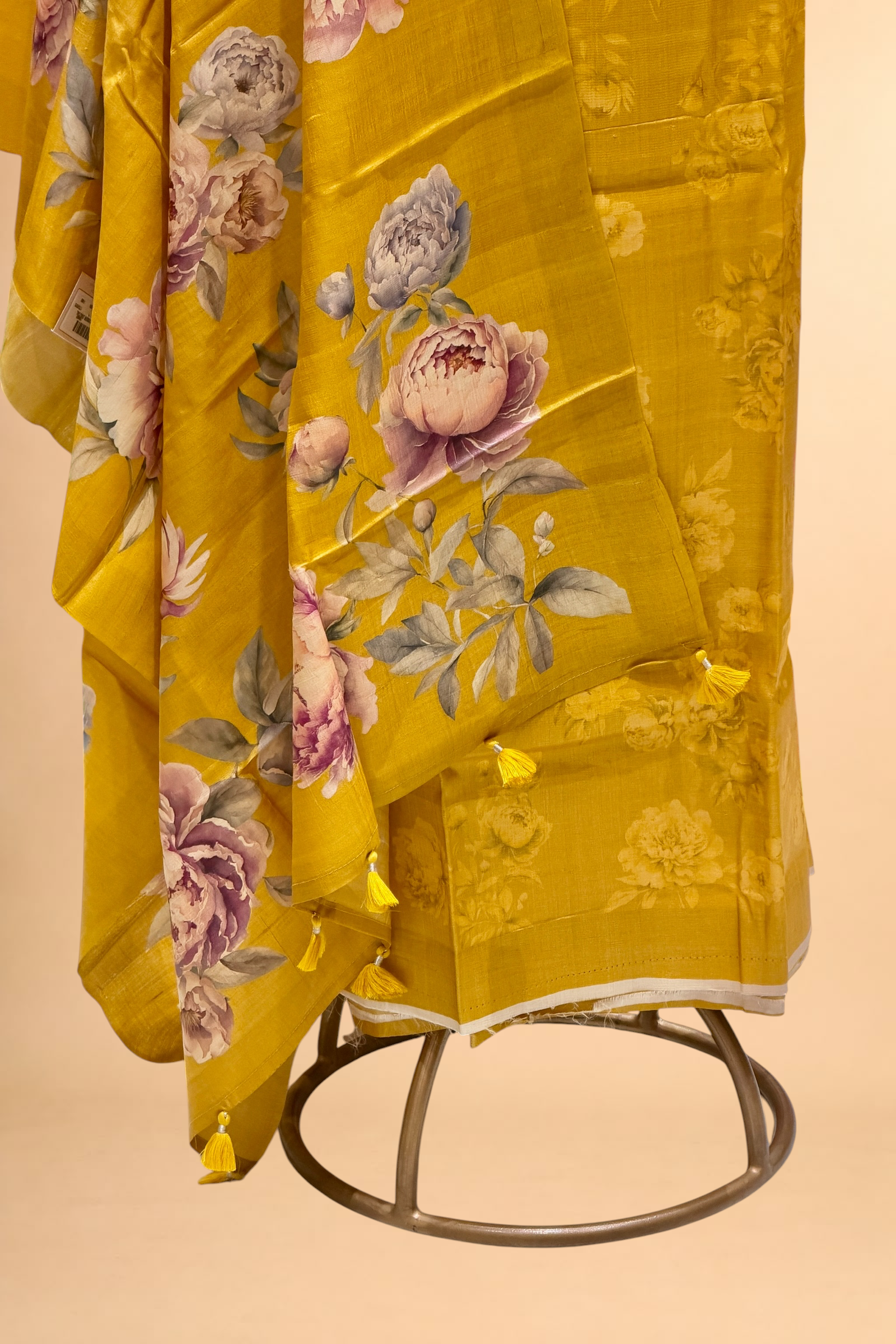 Mustard Yellow Pure Tusser Silk Suit Set With Floral Dupatta