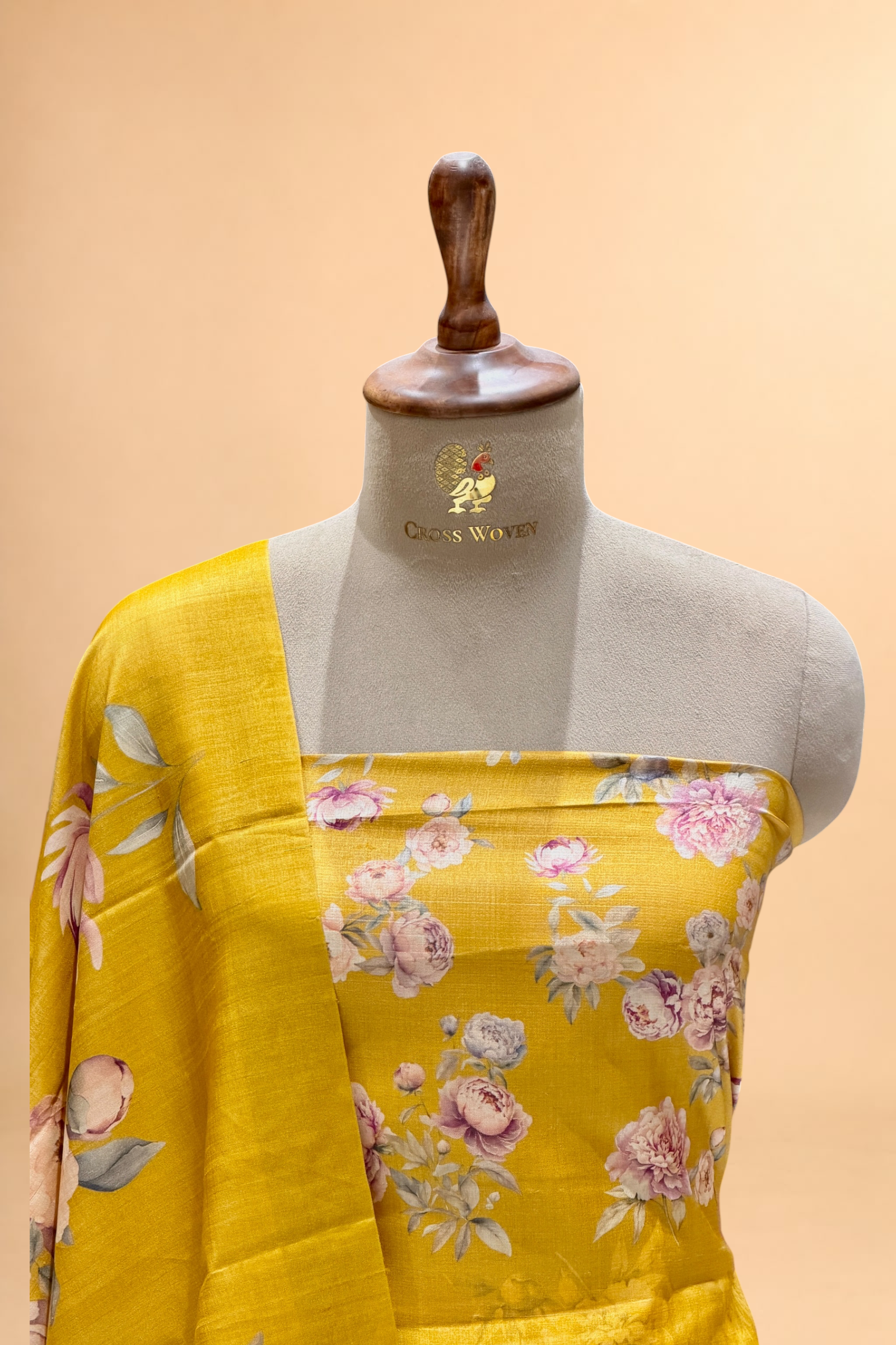 Mustard Yellow Pure Tusser Silk Suit Set With Floral Dupatta