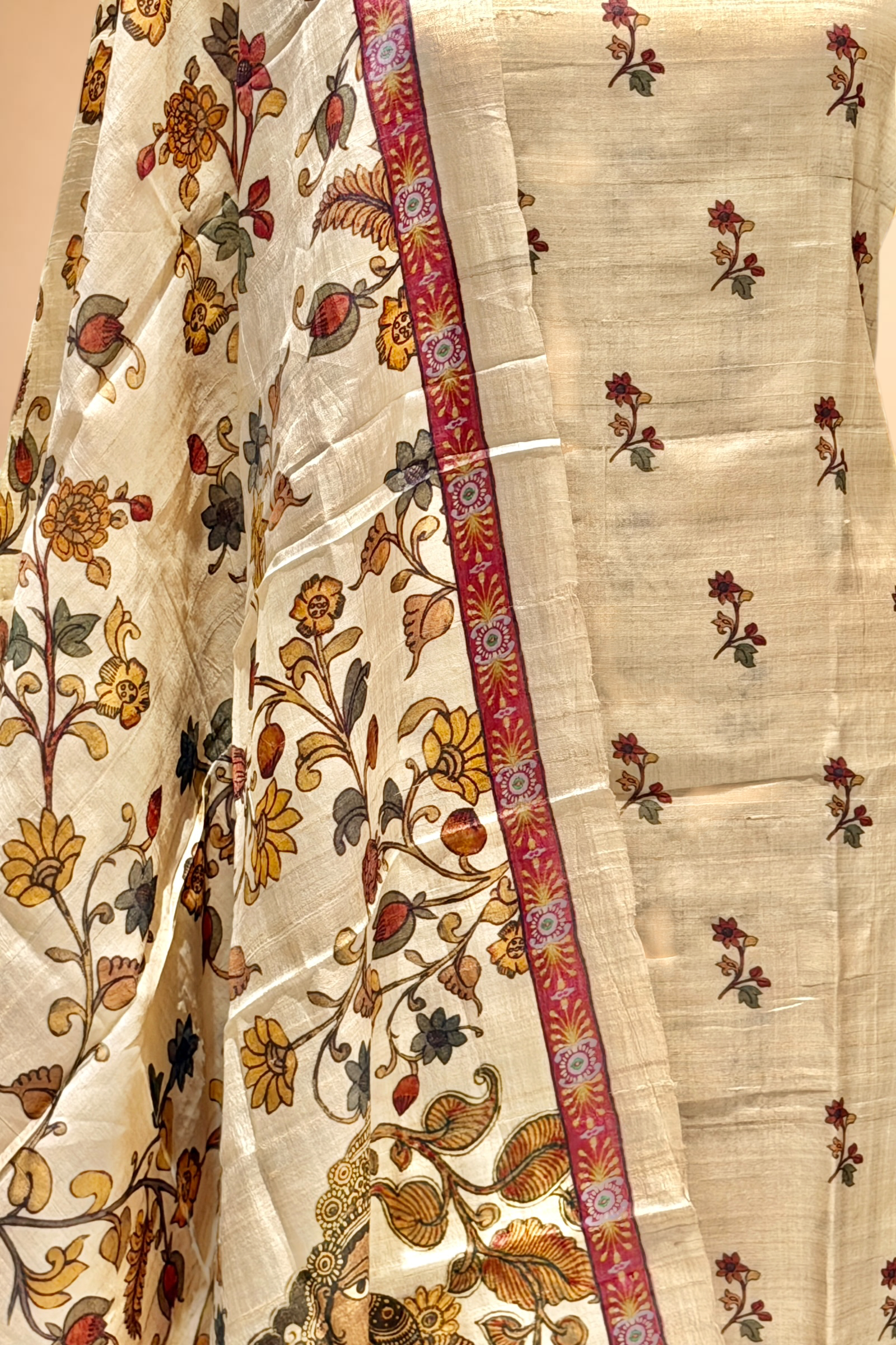 Beige Pure Tusser Silk Suit Set