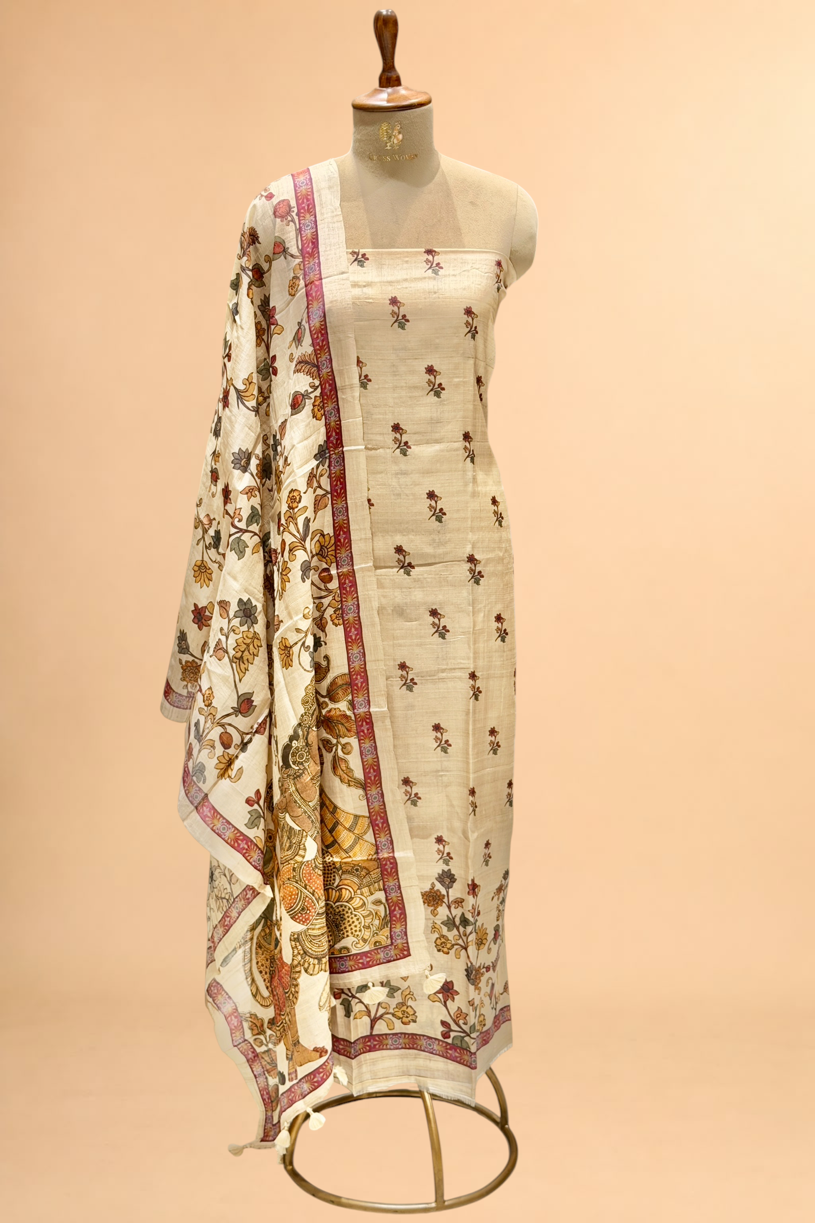 Beige Pure Tusser Silk Suit Set