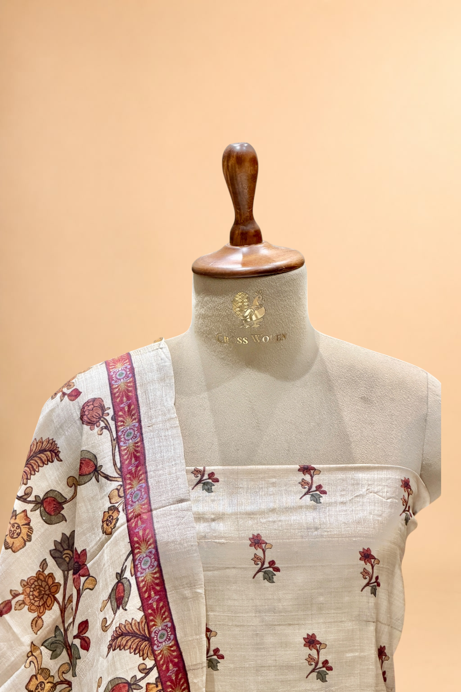 Beige Pure Tusser Silk Suit Set