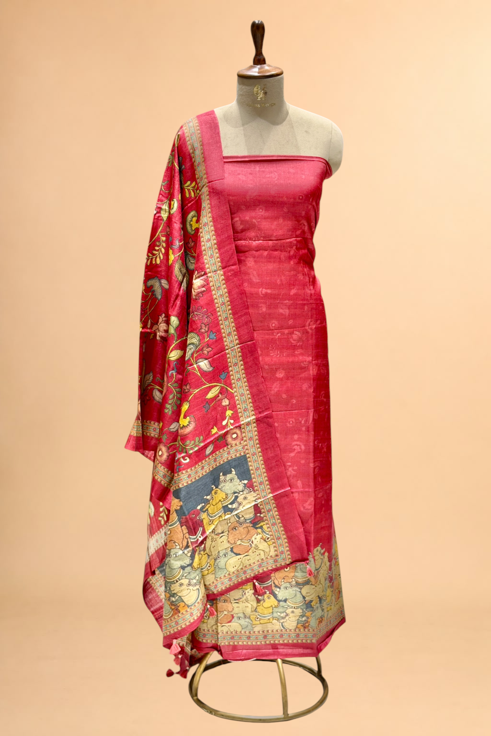 Red Pure Tusser Silk Suit Set