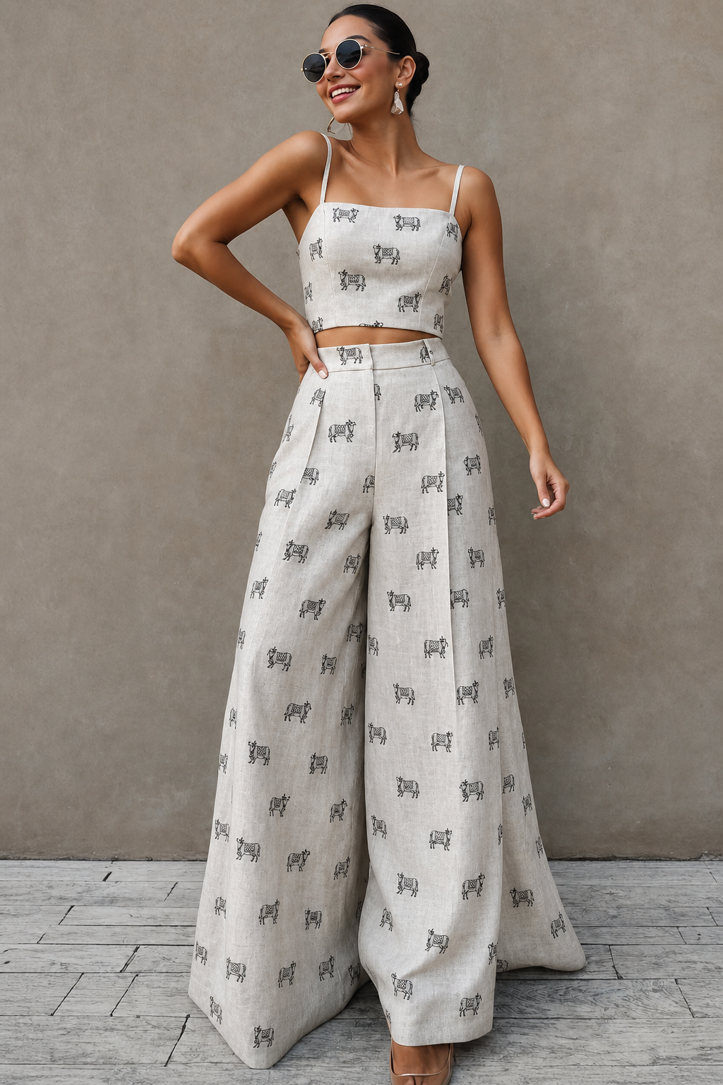 White Linen Fabric  With Nandi Motif Embroidery