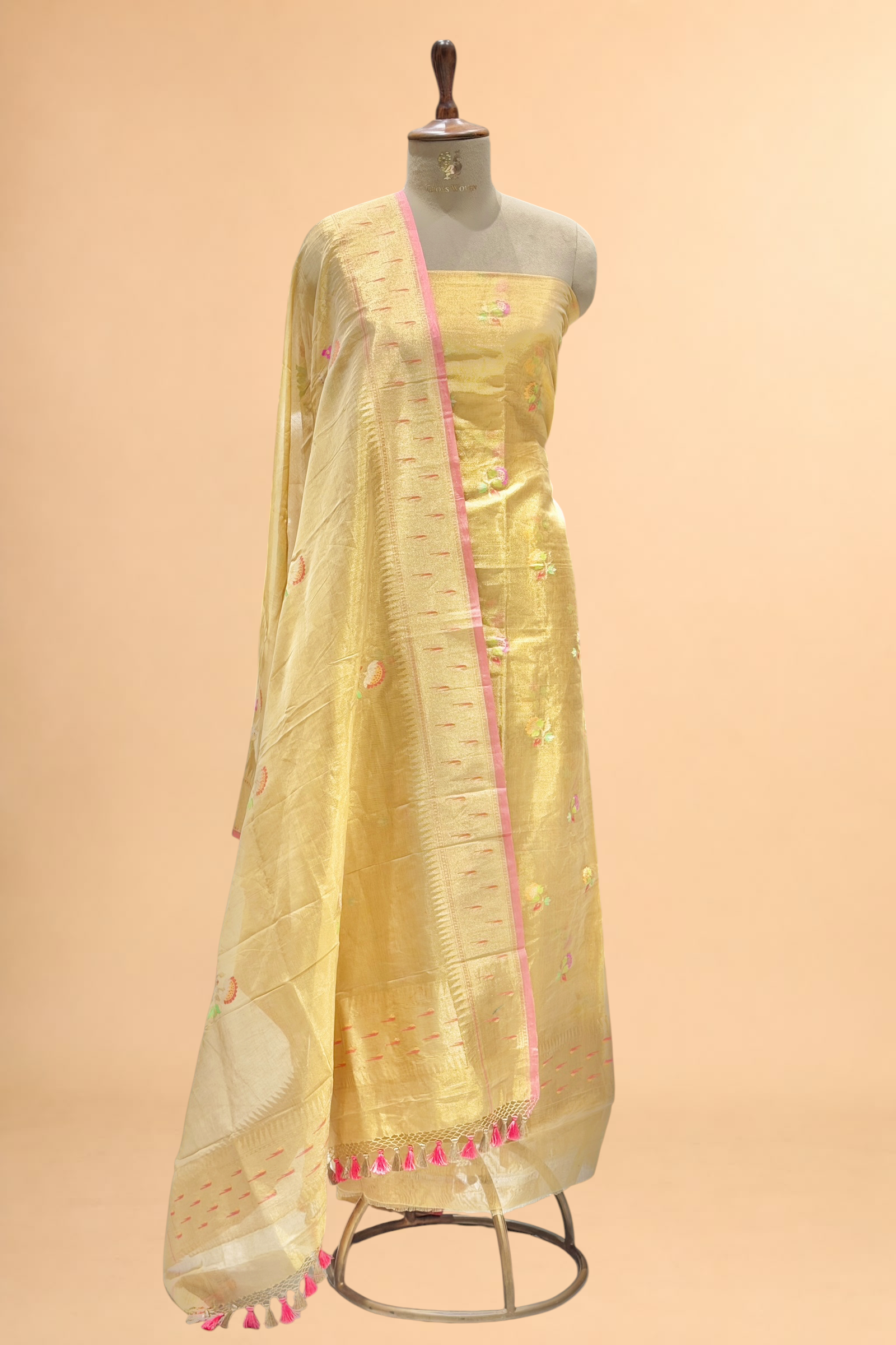 Beige Gold Tissue Jamdani Suit Set