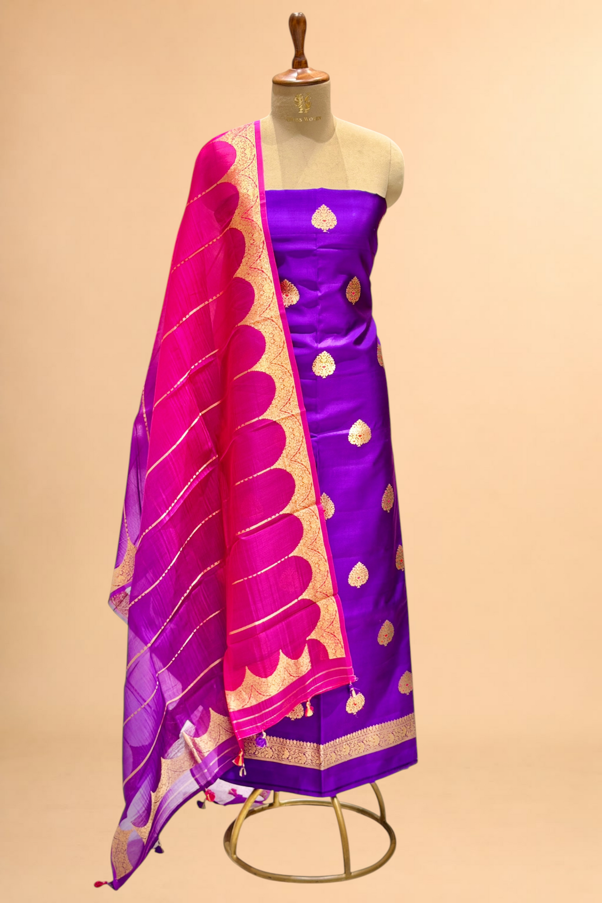 Royal Purple Soft Silk Suit Set With Organza Dupatta