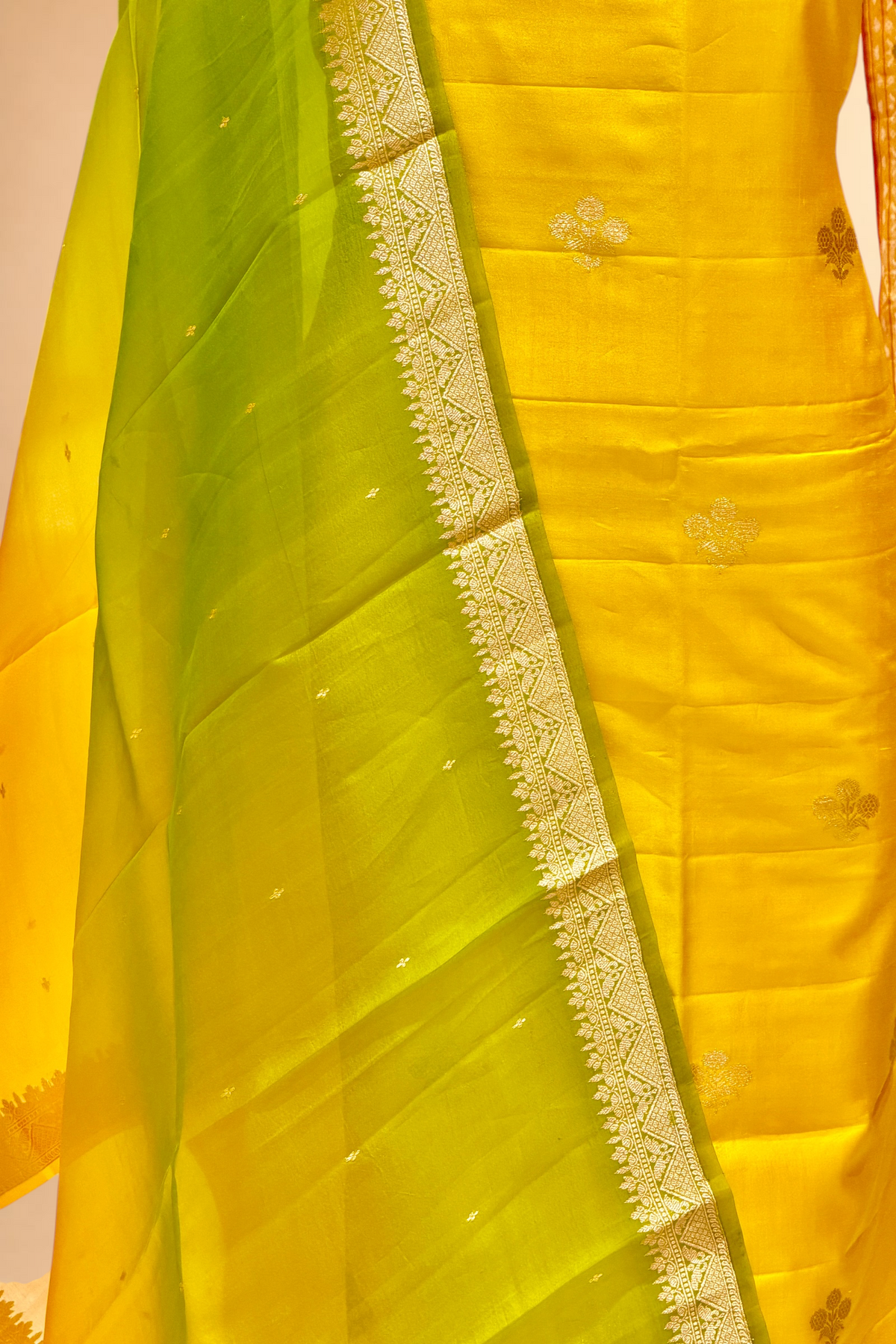Sunshine Yellow Soft Silk Suit Set With Organza Dupatta