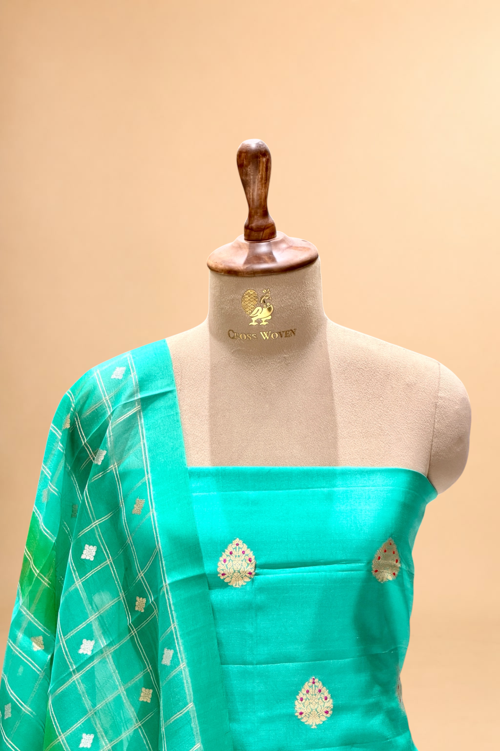 Aqua Blue Soft Silk Suit Set With Organza Dupatta
