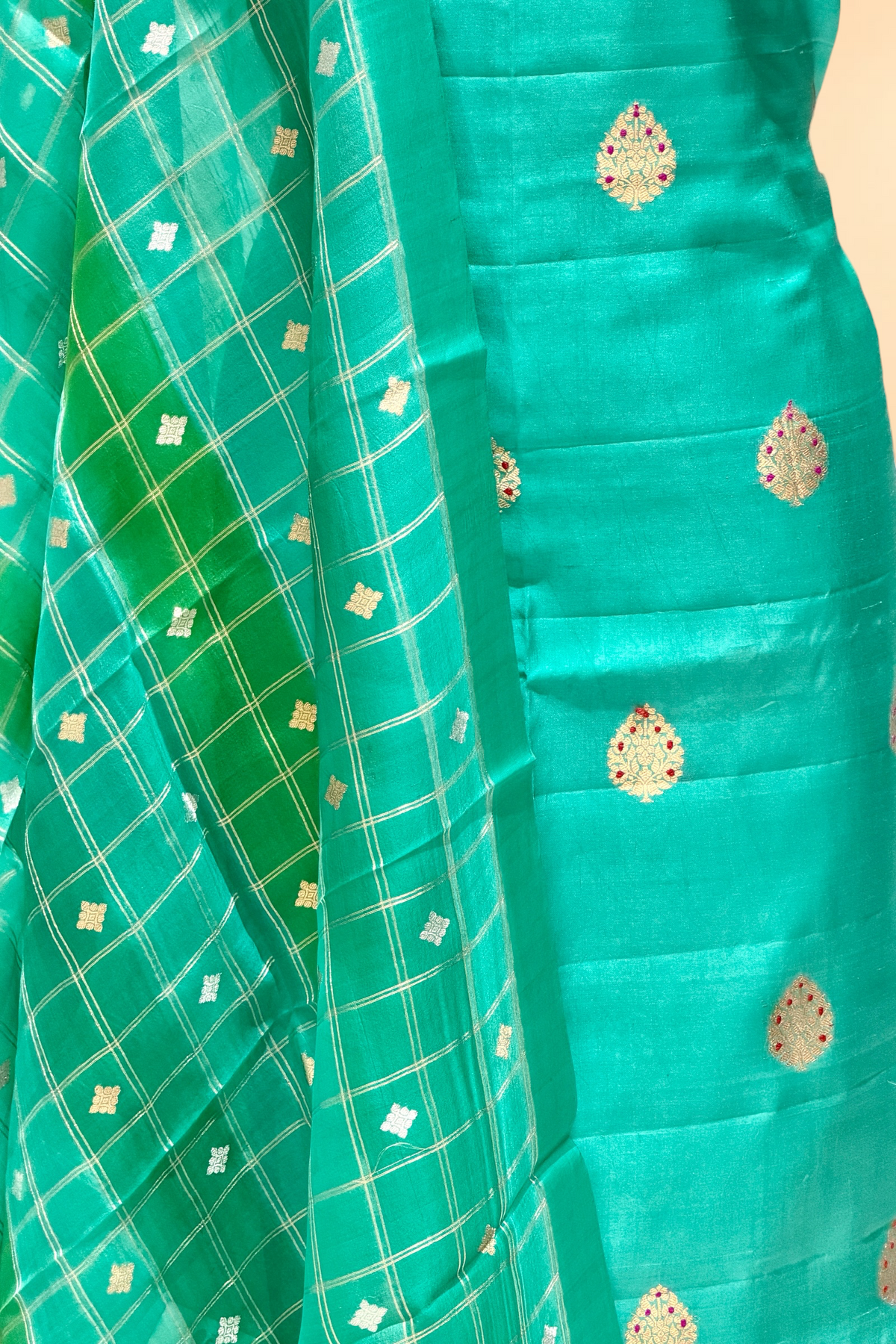Aqua Blue Soft Silk Suit Set With Organza Dupatta