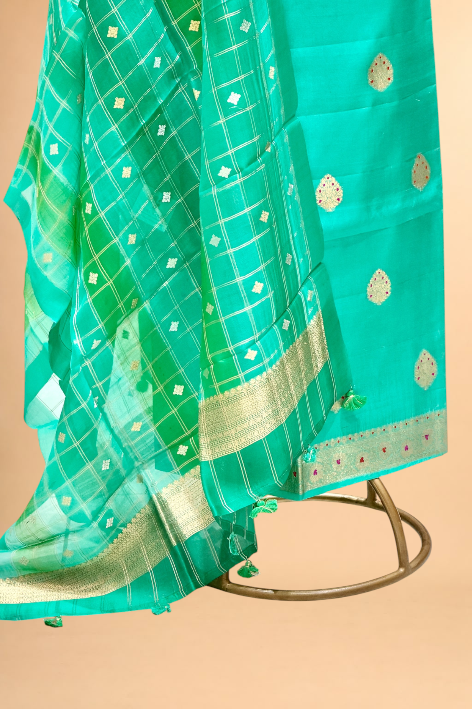 Aqua Blue Soft Silk Suit Set With Organza Dupatta