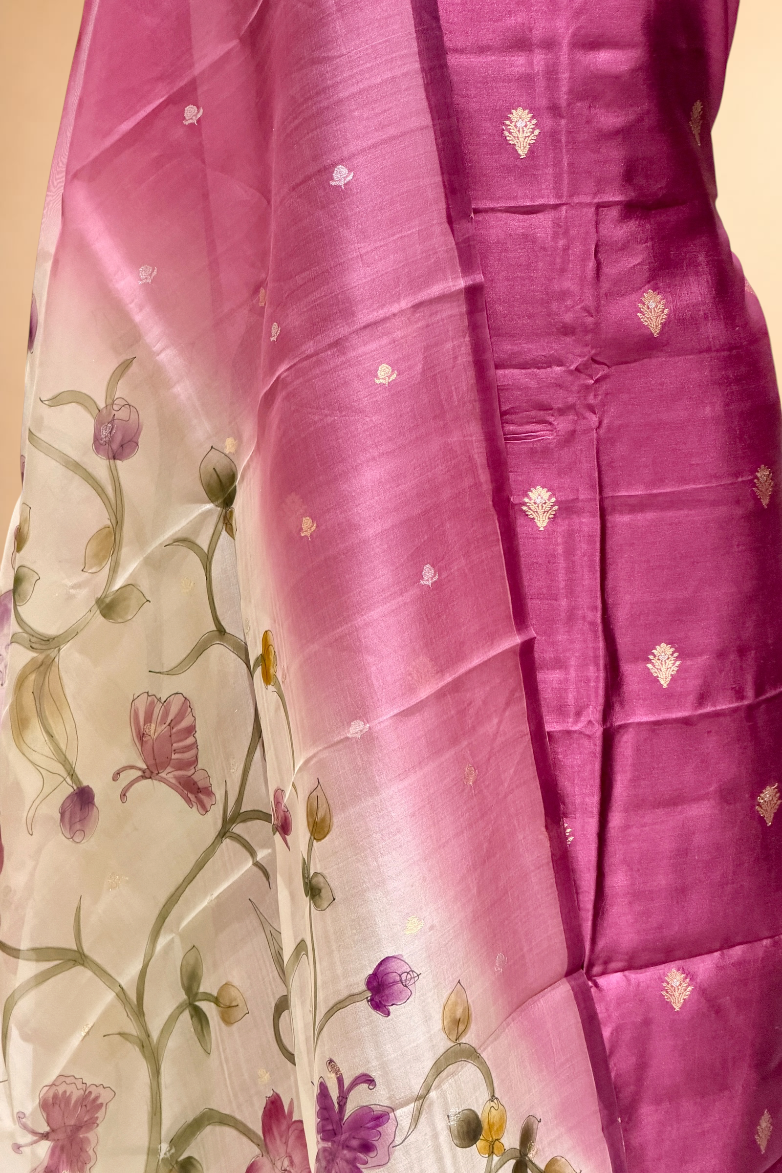 Deep Wine Soft Silk Suit Set With Handbrush Organza Dupatta