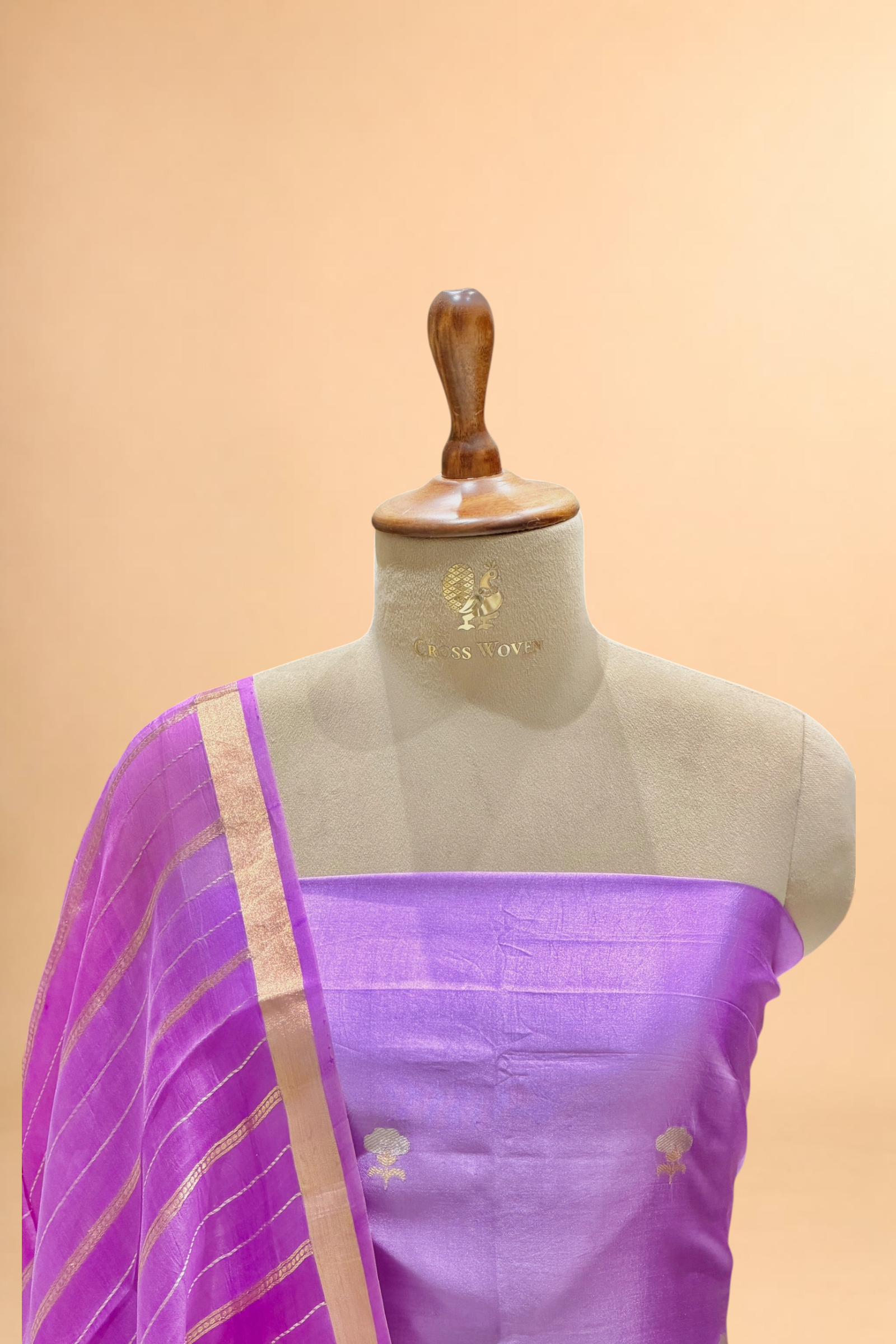 Lavender Purple Soft Silk Suit Set With Organza Dupatta
