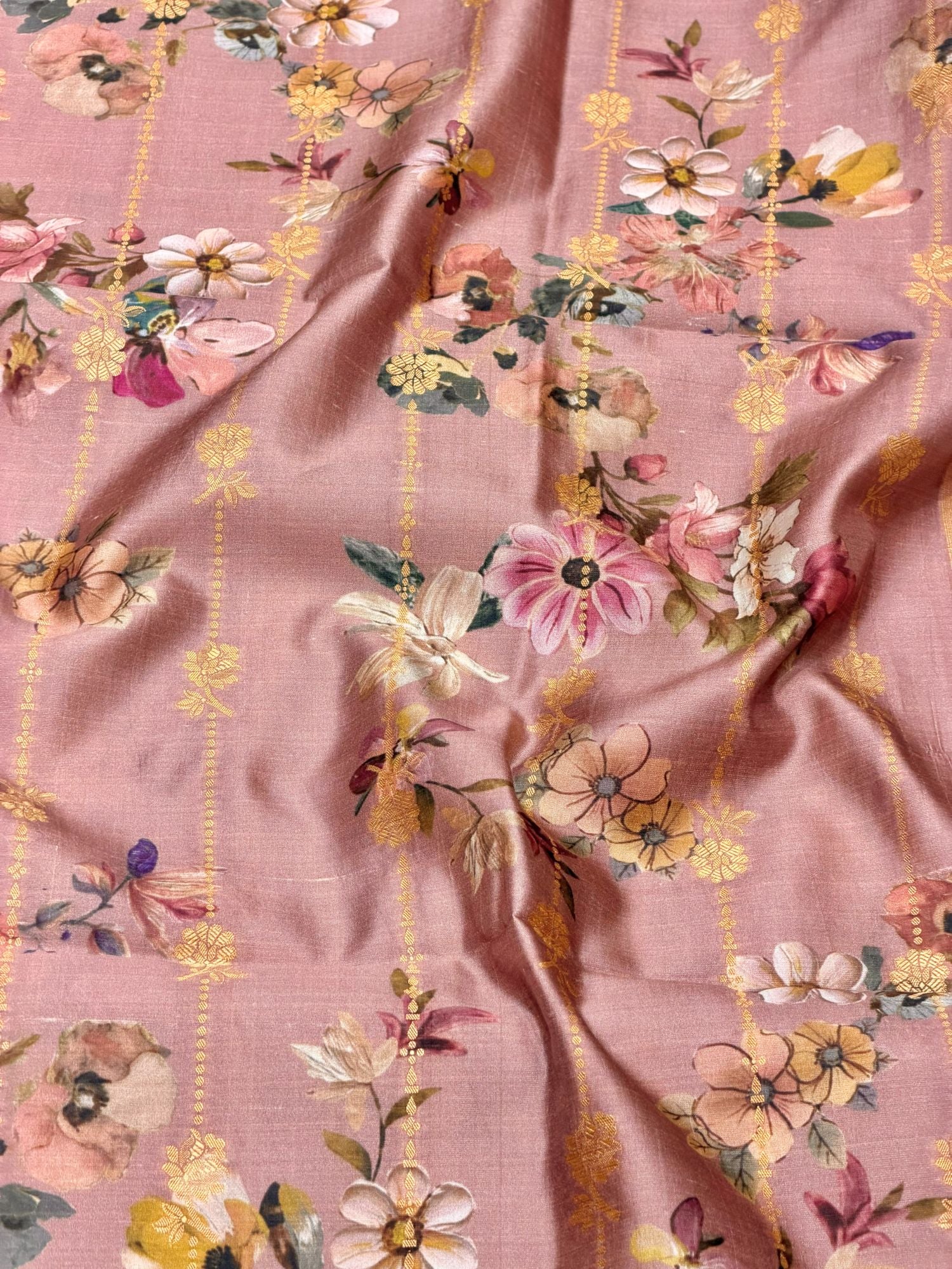 Dusty Rose Pink Pure Soft Silk Fabric With Floral Pattern
