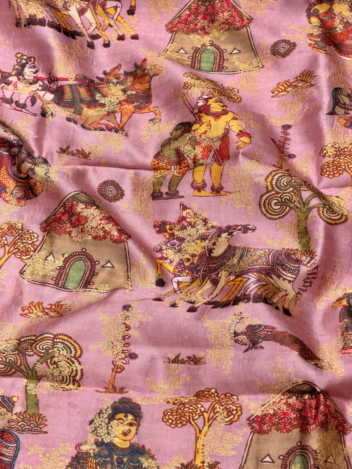 Dusty Mauve Pure Soft Silk Fabric With Pichhwai Pattern