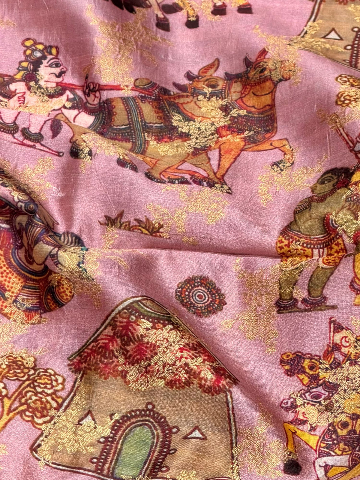 Dusty Mauve Pure Soft Silk Fabric With Pichhwai Pattern
