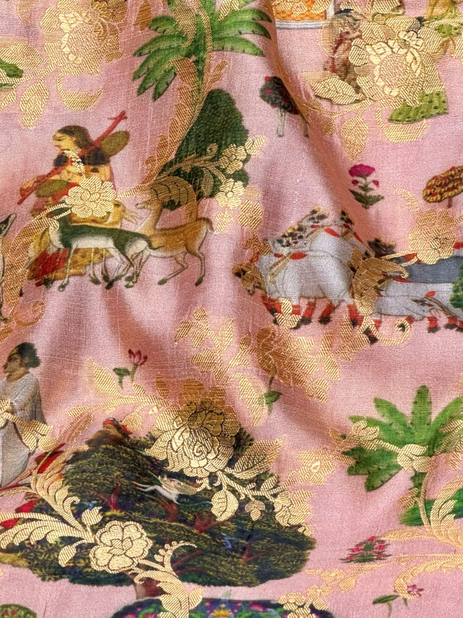 Dusty Blush Pink Pure Soft Silk Fabric With Pichhwai Pattern