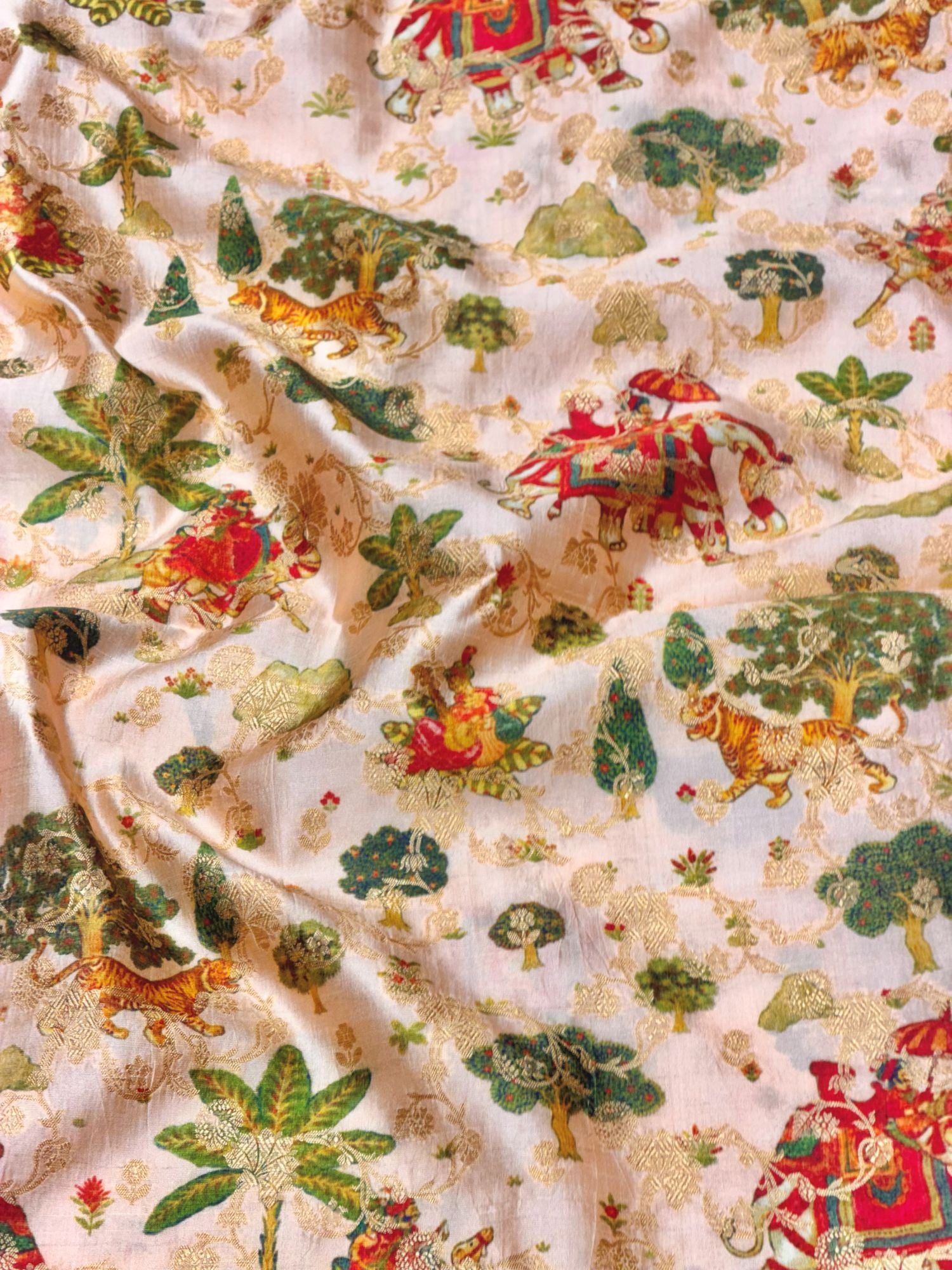Pastel Pink Pure Soft Silk Fabric With Pichhwai Pattern