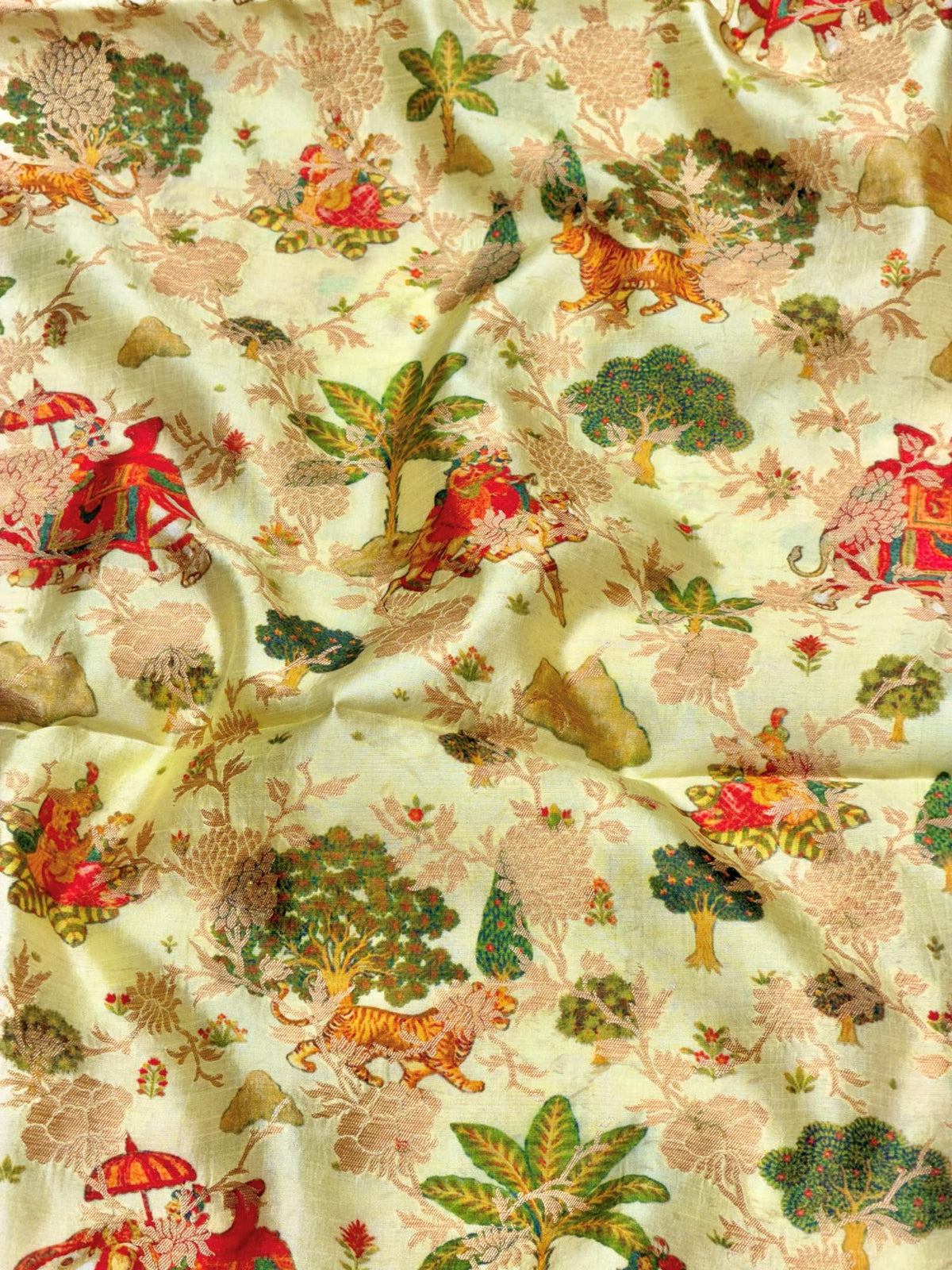 Ivory Green Pure Soft Silk Fabric With Pichhwai Pattern