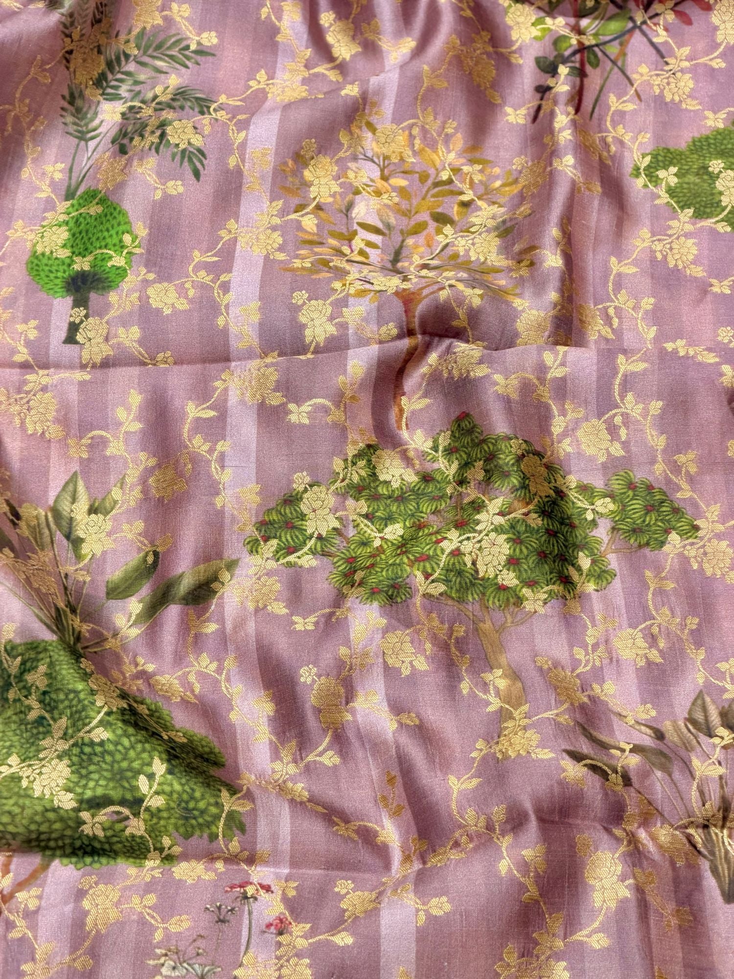 Dusty Pink Pure Soft Silk Fabric With Jungle Pattern