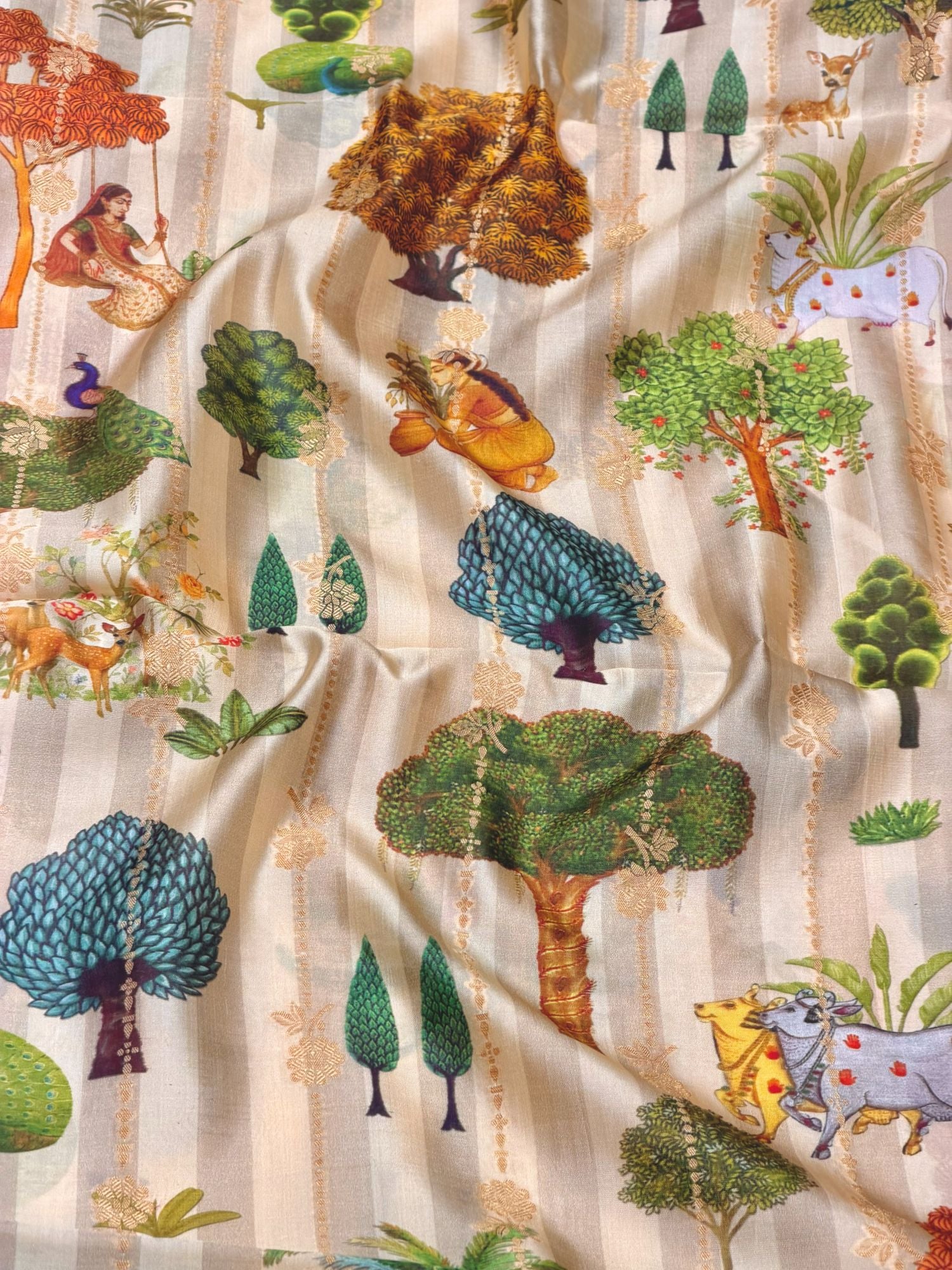 Pastel Pink Pure Soft Silk Fabric With Jungle Pattern