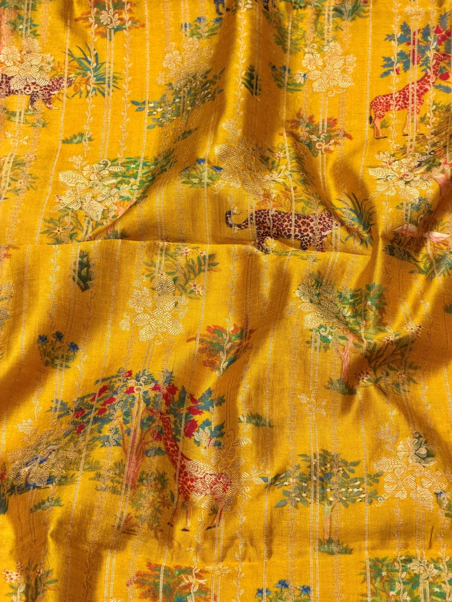 Mustard Yellow Pure Soft Silk Fabric With Pichhwai Pattern