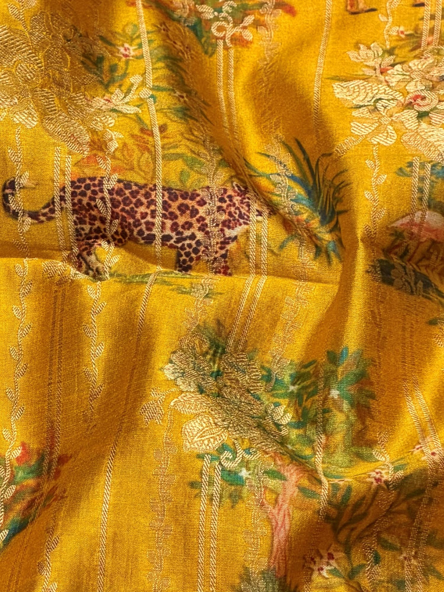 Mustard Yellow Pure Soft Silk Fabric With Pichhwai Pattern
