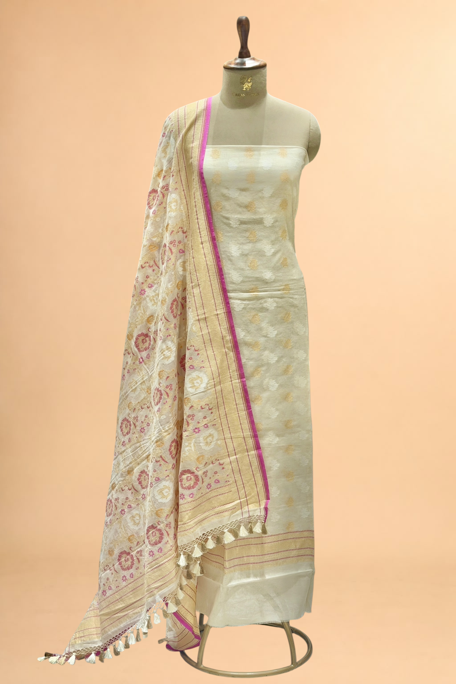 Ivory White Pure Cotton Iktara Jamdani Suit Set