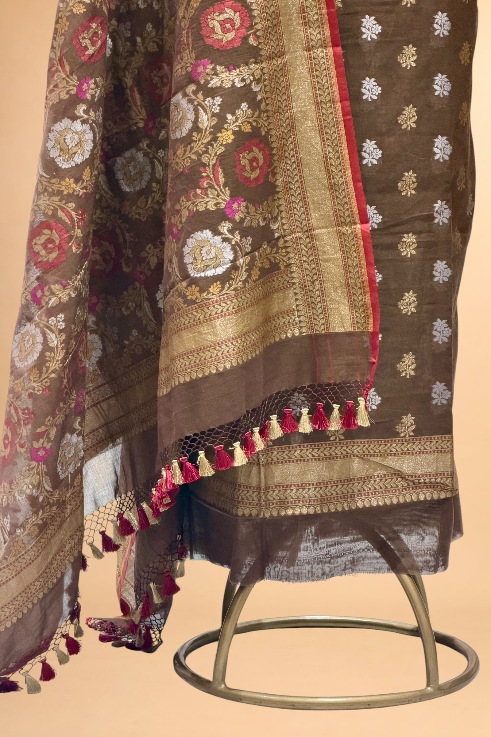 Mocha Brown Pure Cotton Iktara Jamdani Suit Set