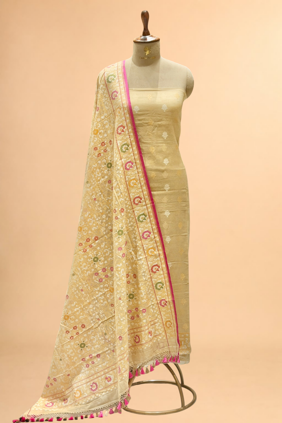 Beige Pure Cotton Iktara Jamdani Suit Set