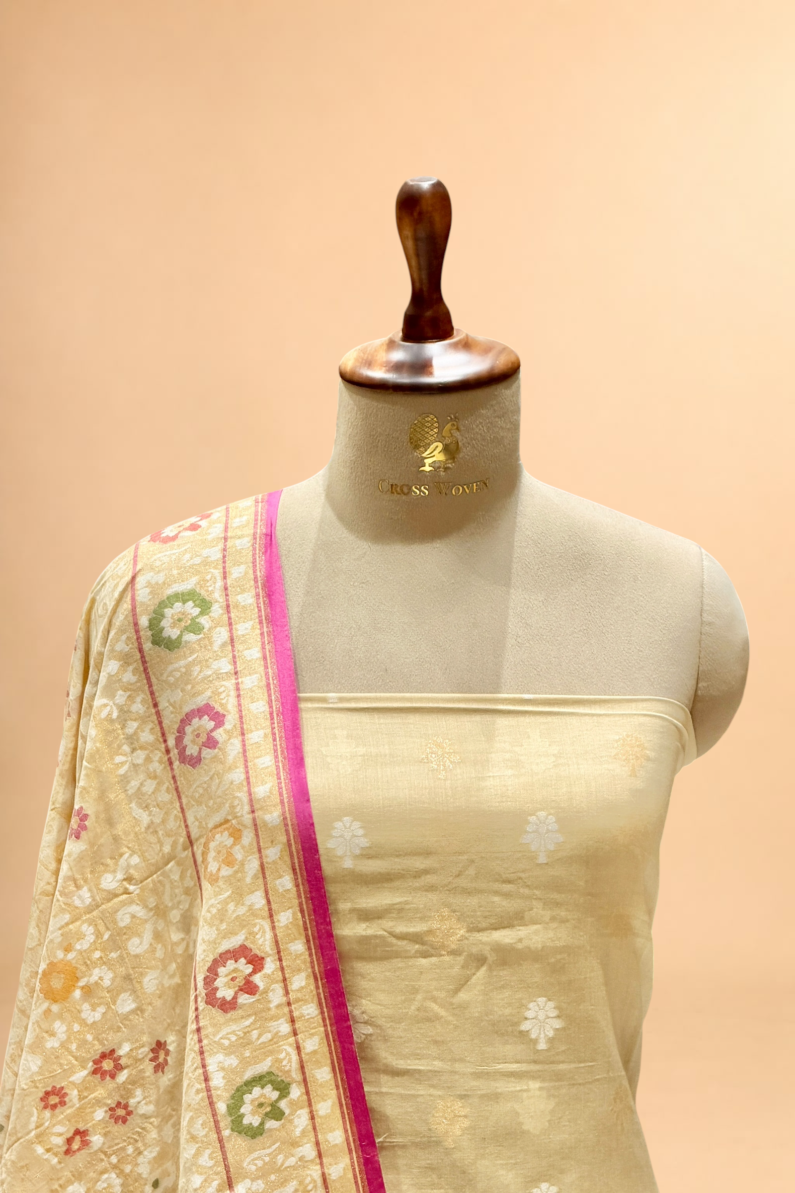 Beige Pure Cotton Iktara Jamdani Suit Set