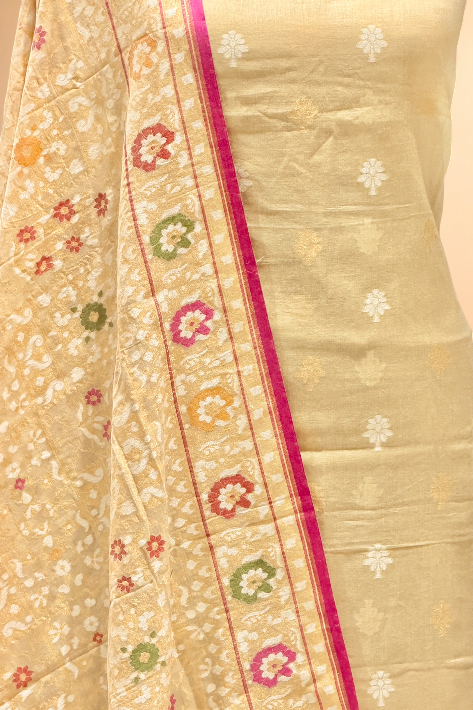 Beige Pure Cotton Iktara Jamdani Suit Set
