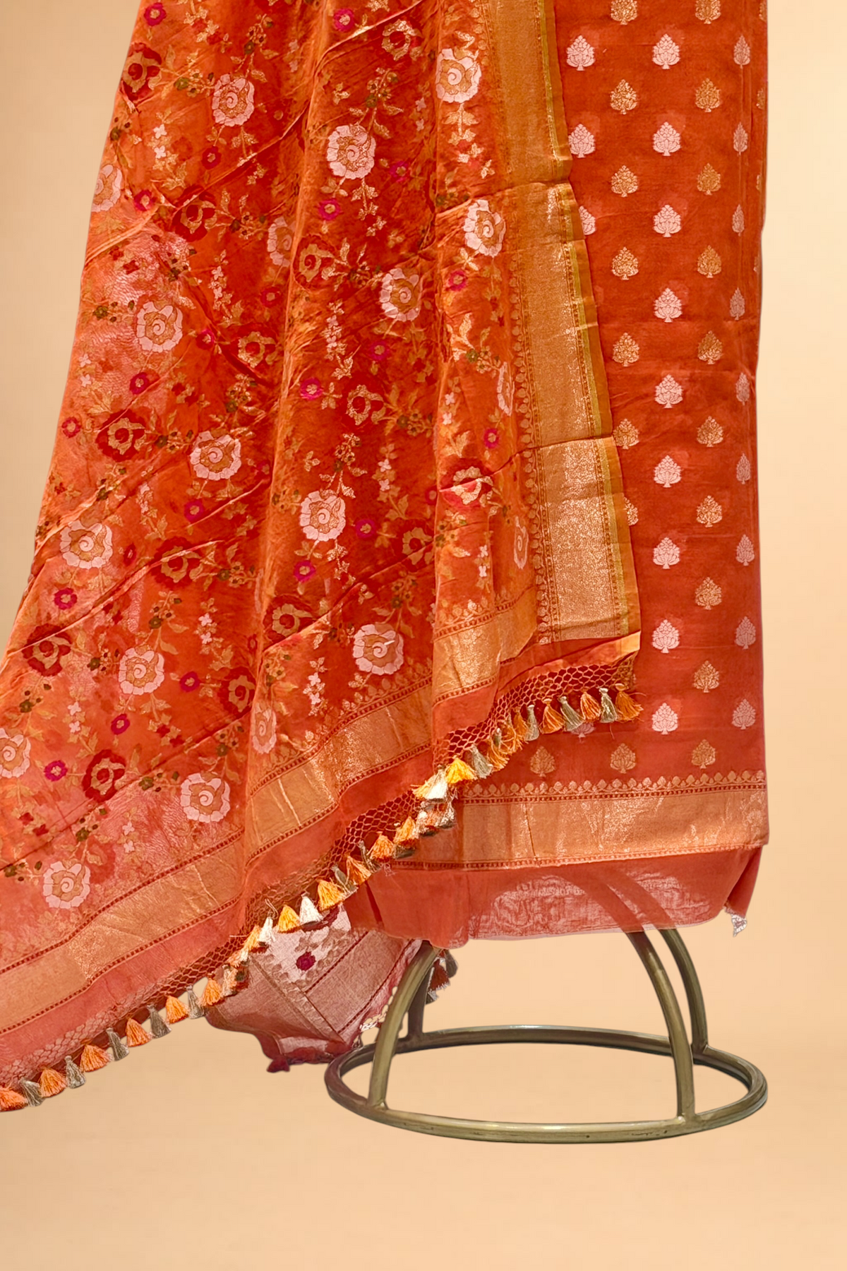 Orange Pure Cotton Iktara Jamdani Suit Set