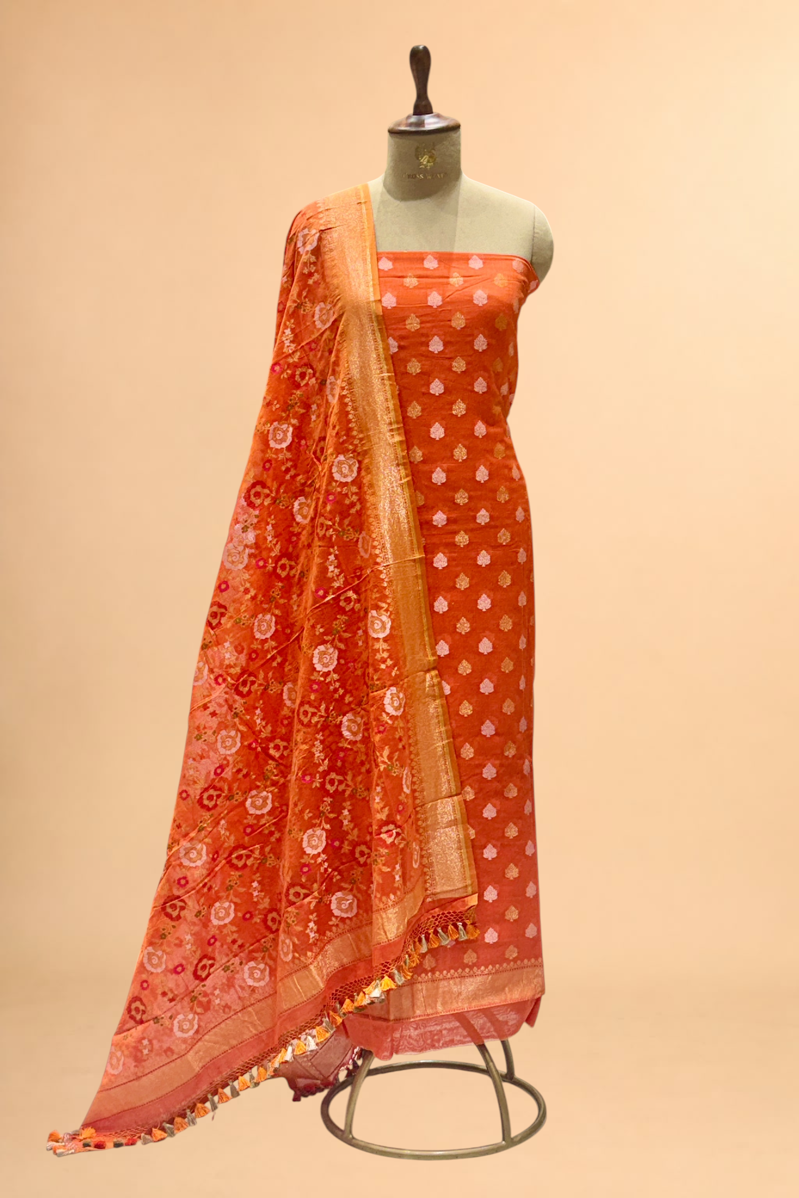 Orange Pure Cotton Iktara Jamdani Suit Set