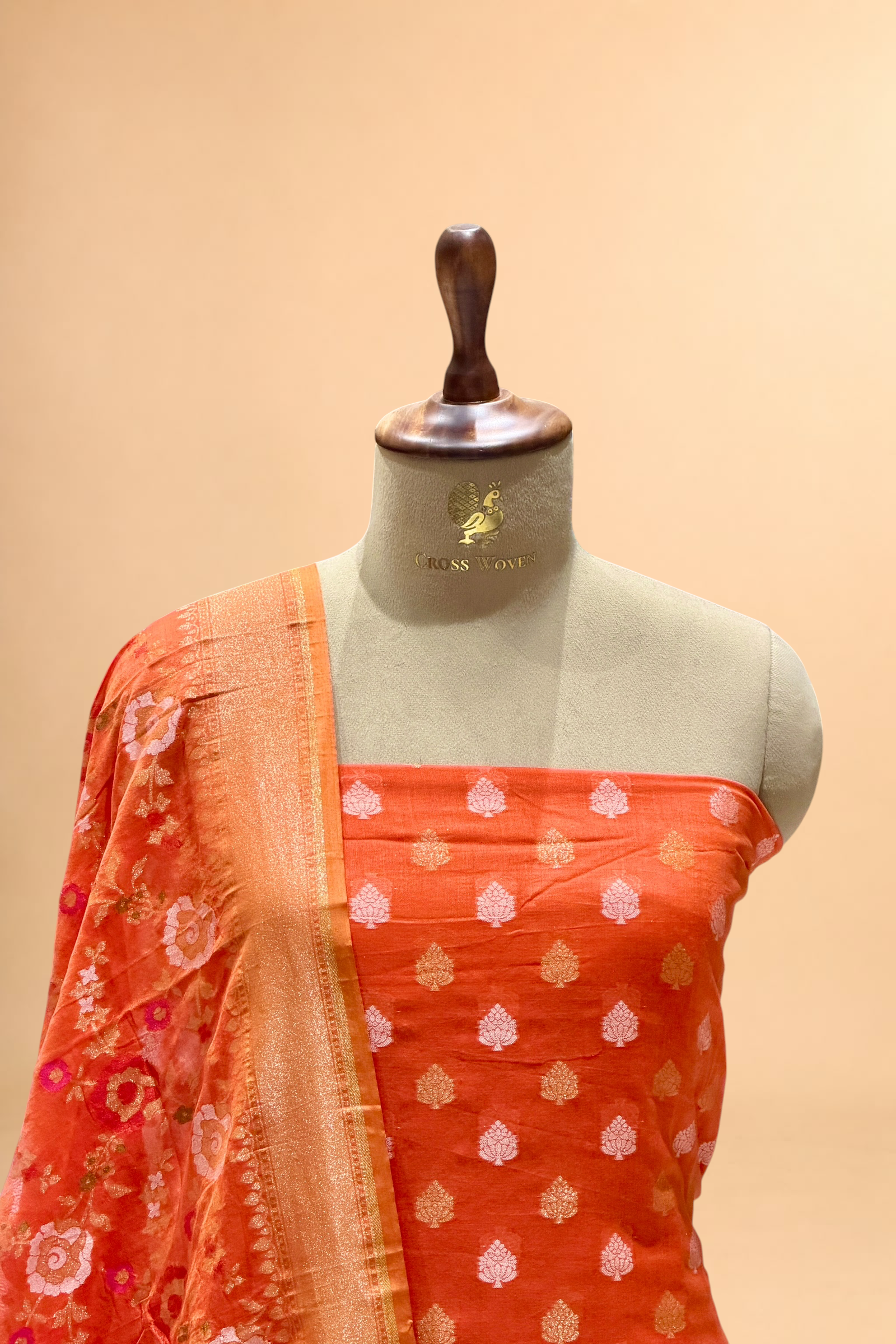 Orange Pure Cotton Iktara Jamdani Suit Set