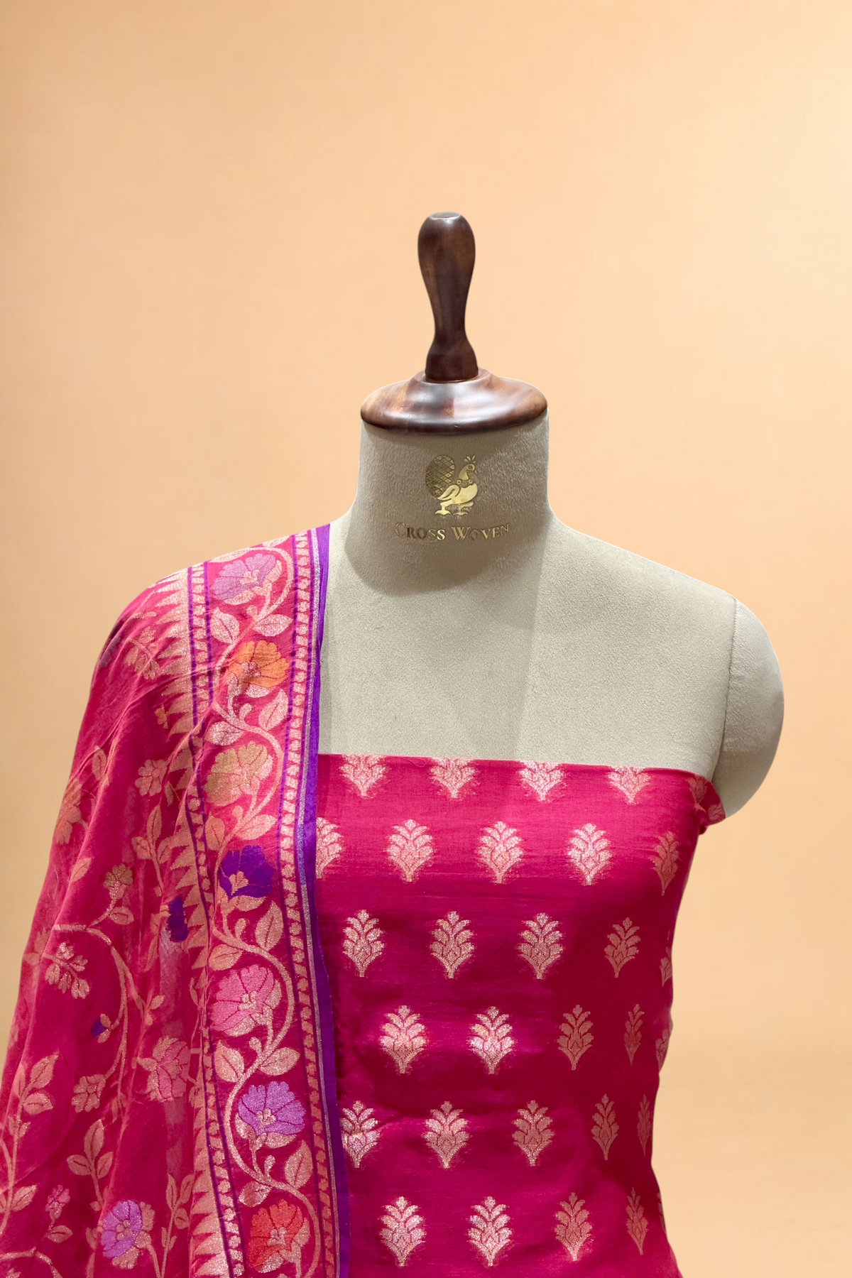 Magenta Pink Pure Cotton Iktara Jamdani Suit Set