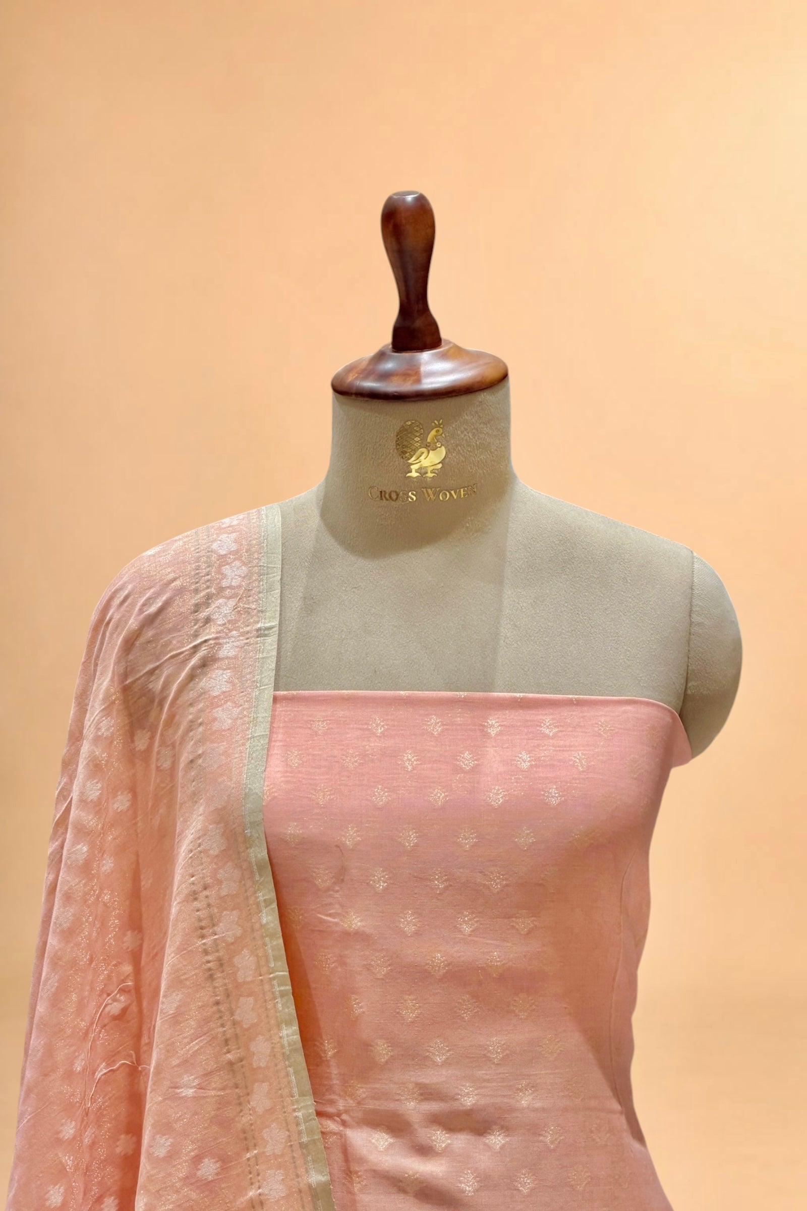 Peach Pink Pure Cotton Iktara Jamdani Suit Set
