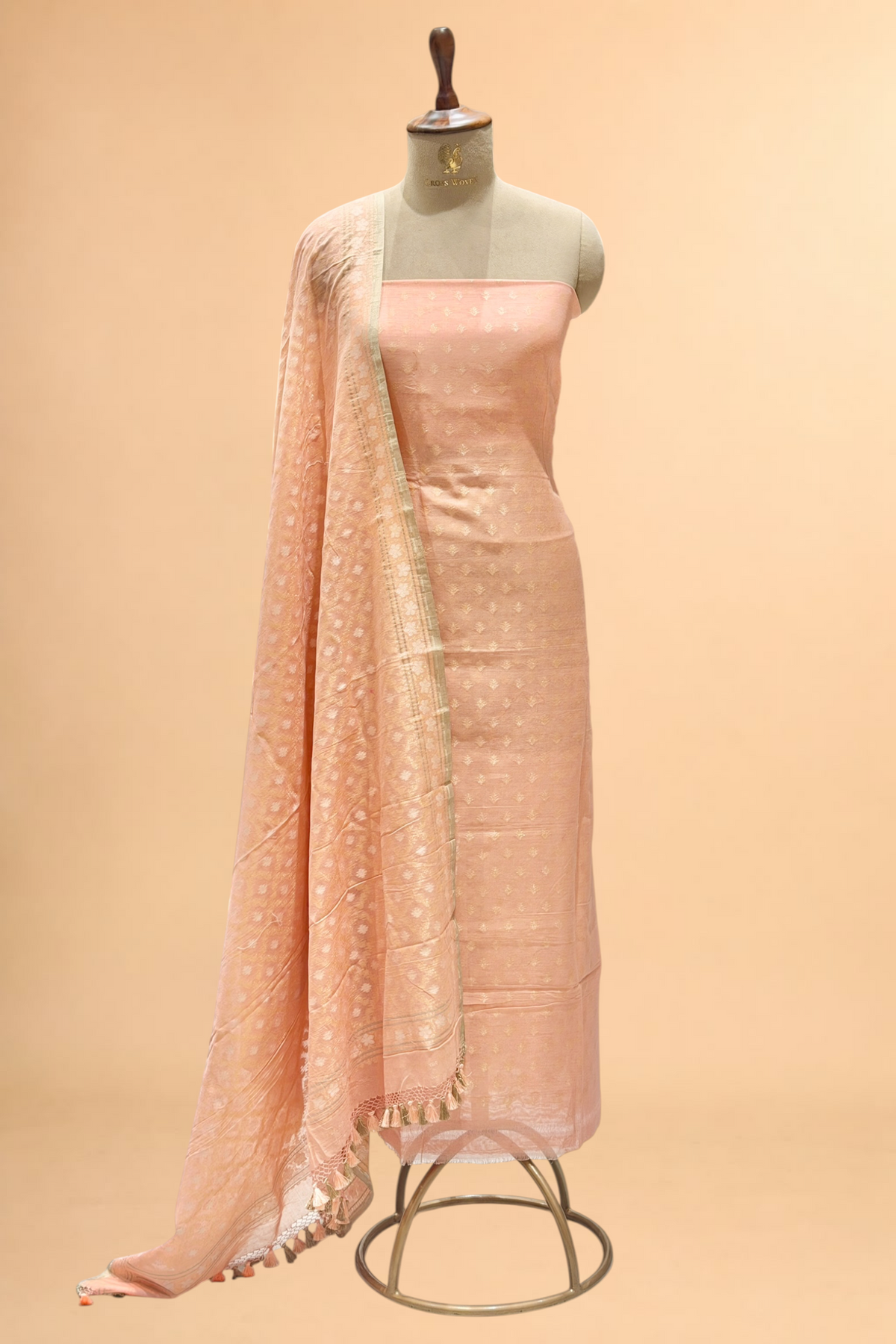 Peach Pink Pure Cotton Iktara Jamdani Suit Set