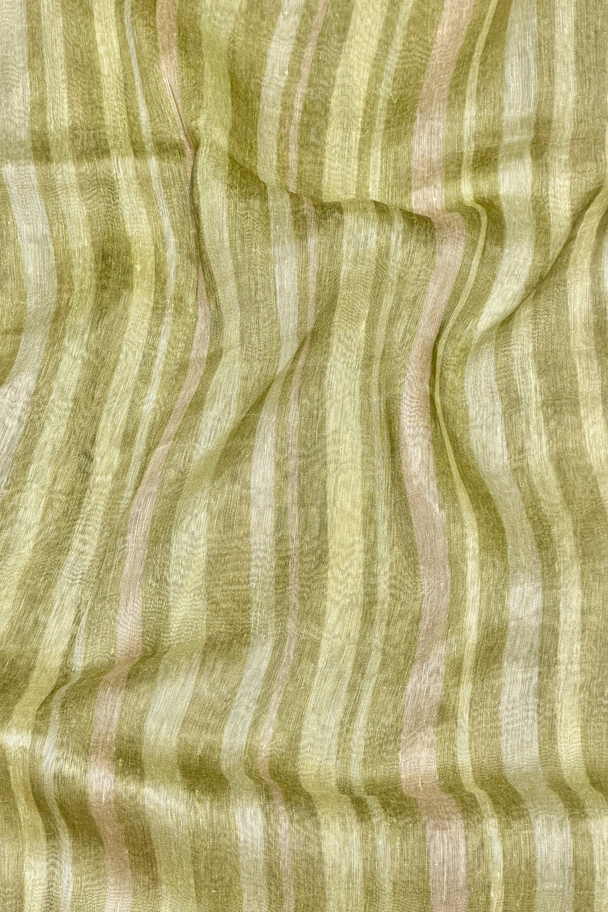 Olive Pista Green Pure Linen Pichwai Printed Silk Saree