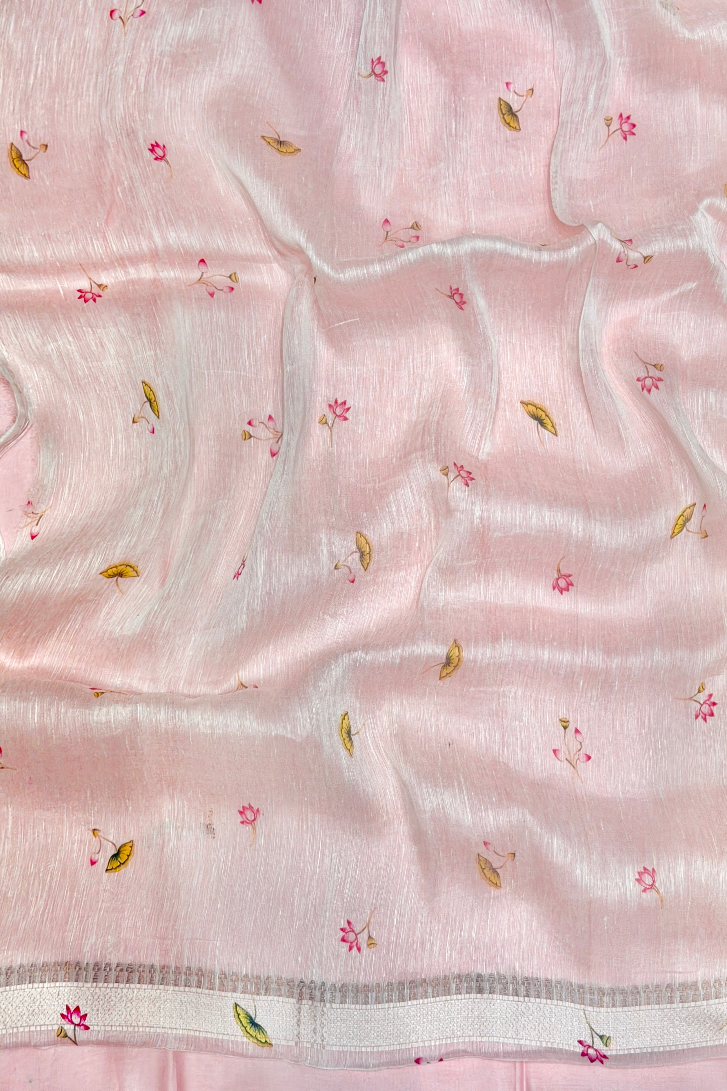 Pastel Pink Pure Linen Pichwai Printed Silk Saree