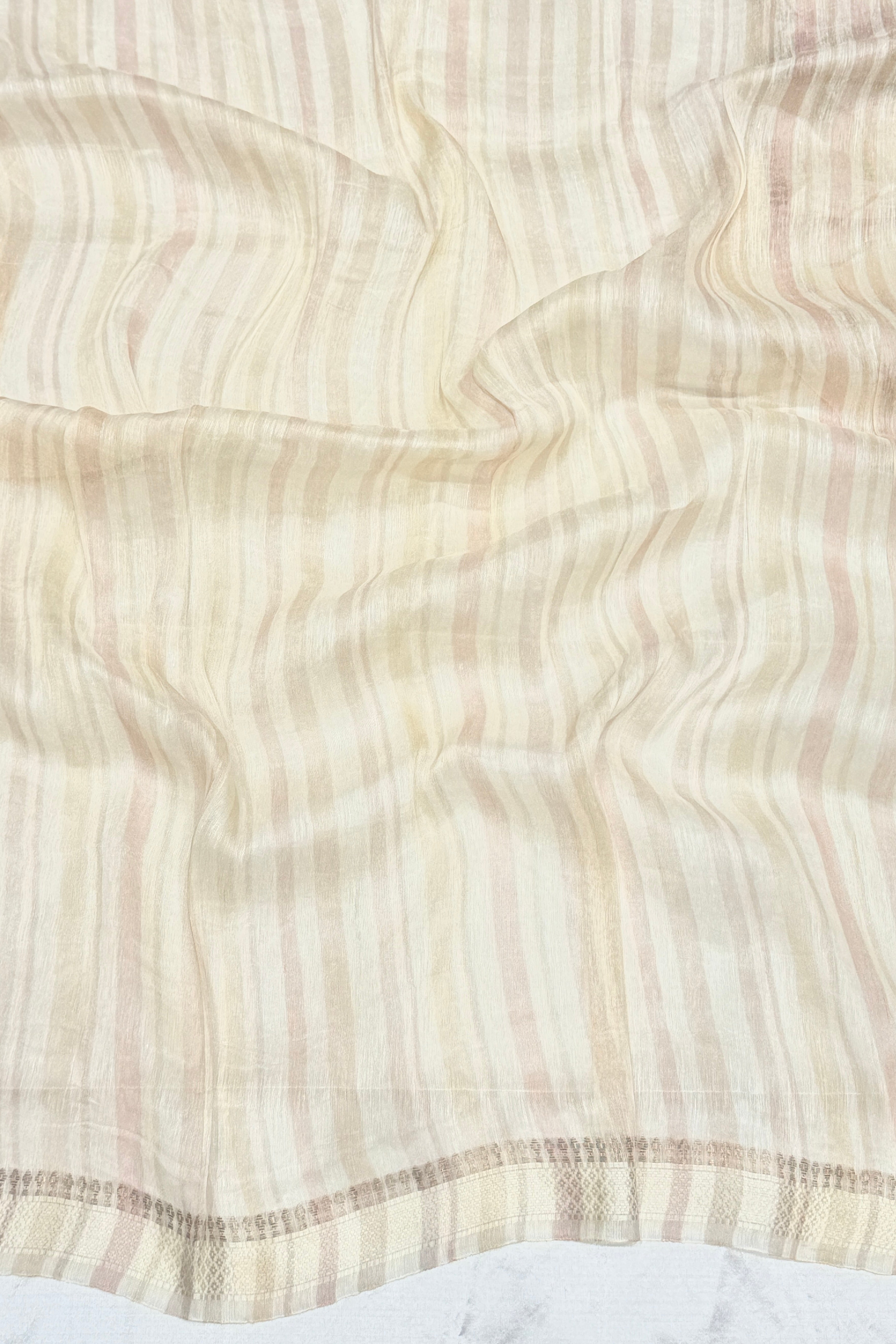 Ivory Pure Linen Printed Silk Saree