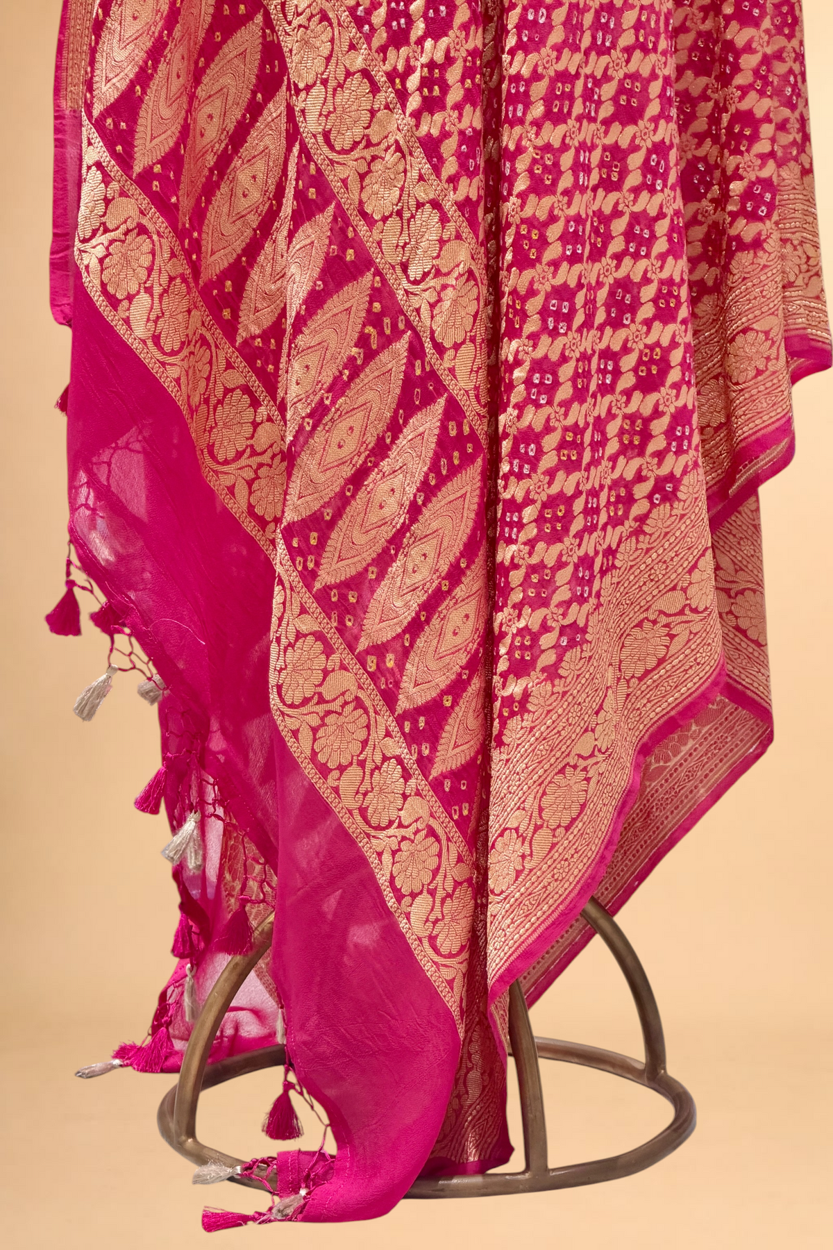 Fuchsia Pink Georgette Khaddi Banarasi Handloom Dupatta