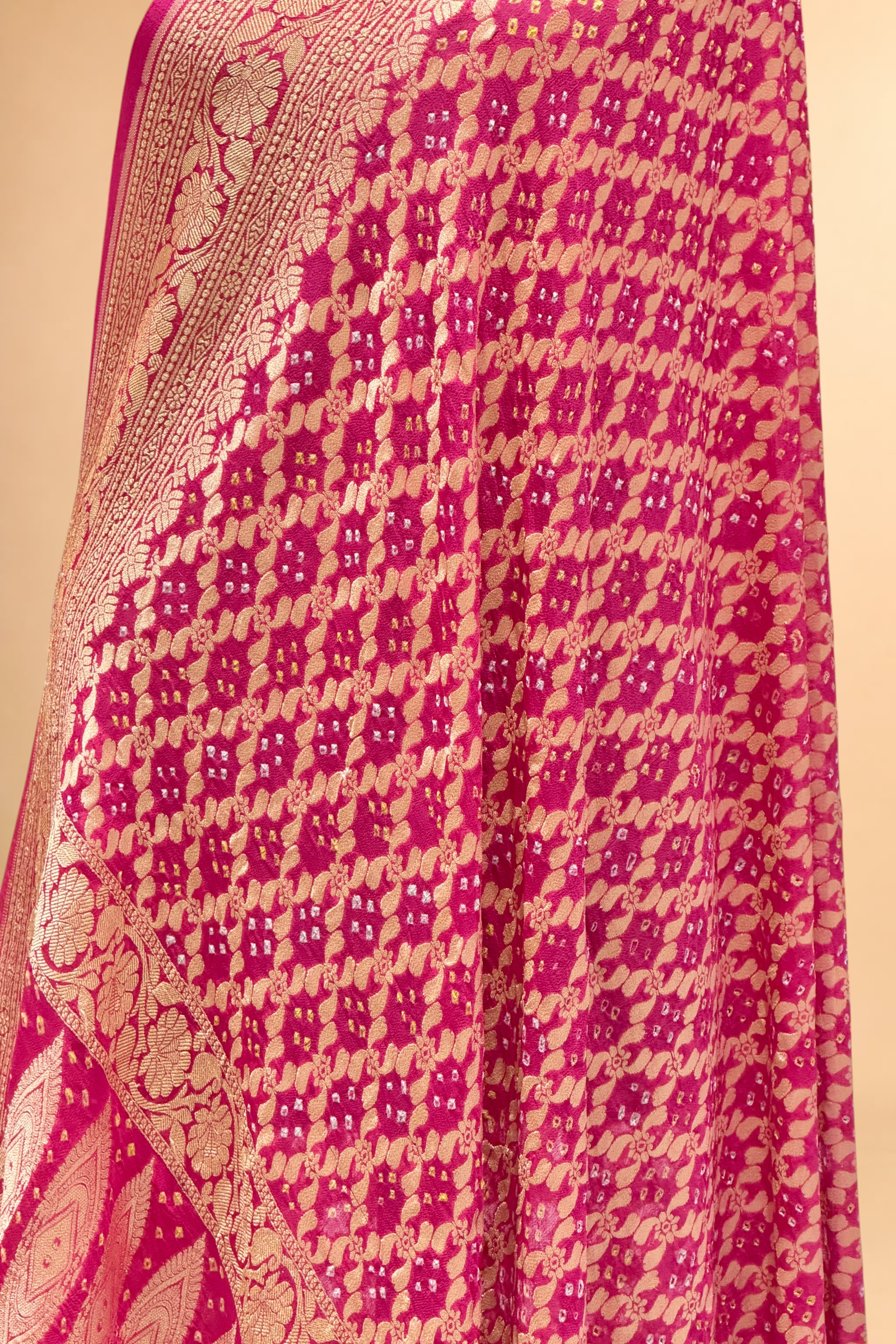 Fuchsia Pink Georgette Khaddi Banarasi Handloom Dupatta