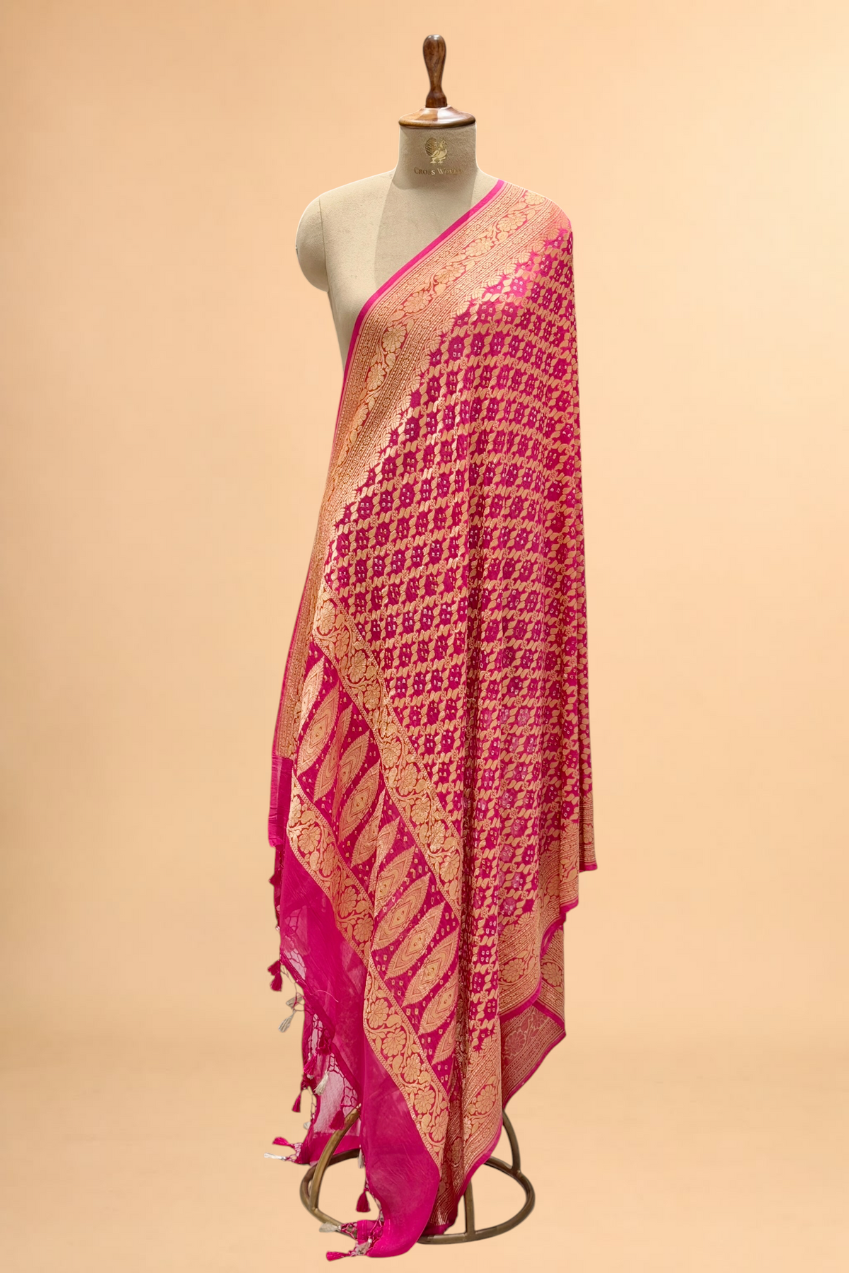 Fuchsia Pink Georgette Khaddi Banarasi Handloom Dupatta